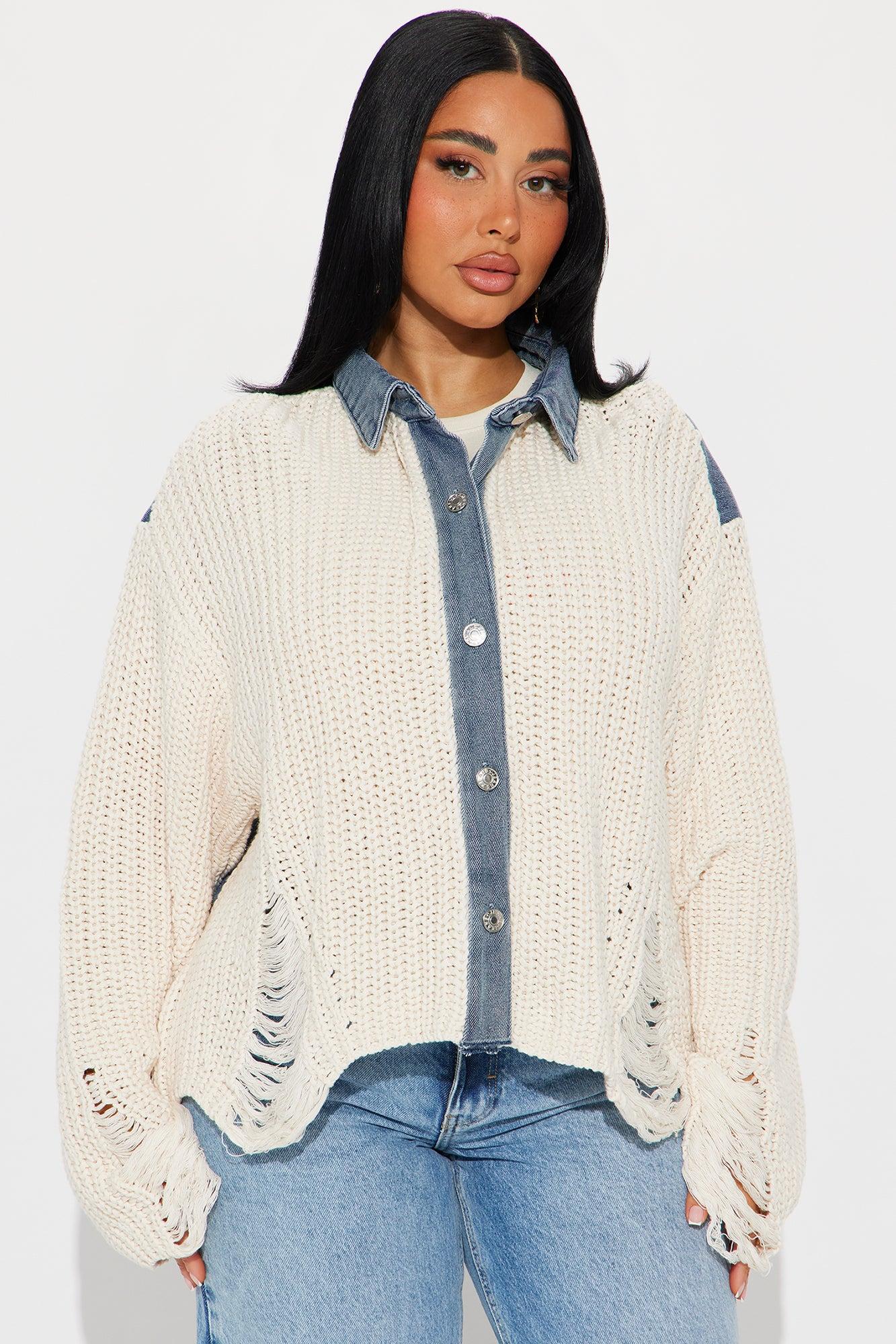 My Kind Of Cozy Mix Media Denim Jacket - Medium Wash Product Image