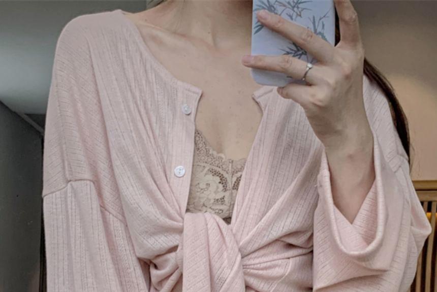 Long Sleeve Crew Neck Button Up Cardigan Product Image