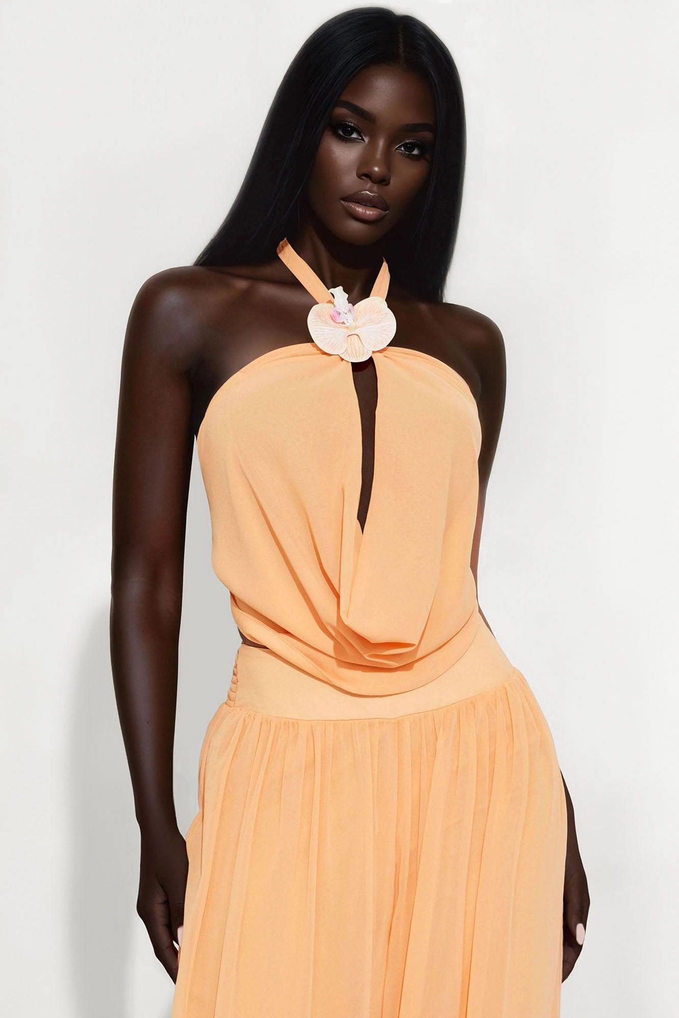 Dreamy Vacation Chiffon Pant Set - Orange Female Product Image