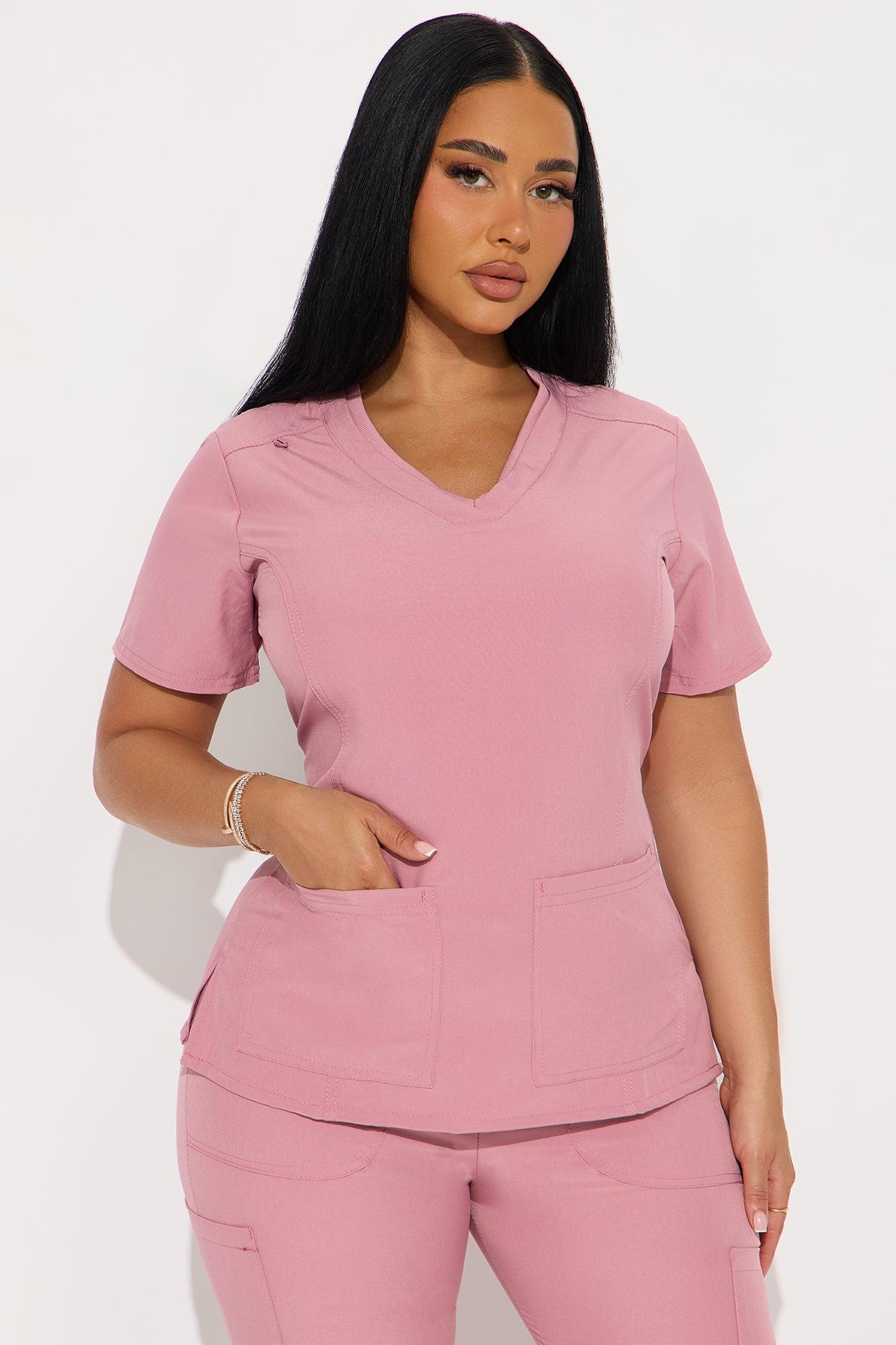 Checked In 4 Way Stretch Scrub Uniform Jogger Set - Mauve Female Product Image