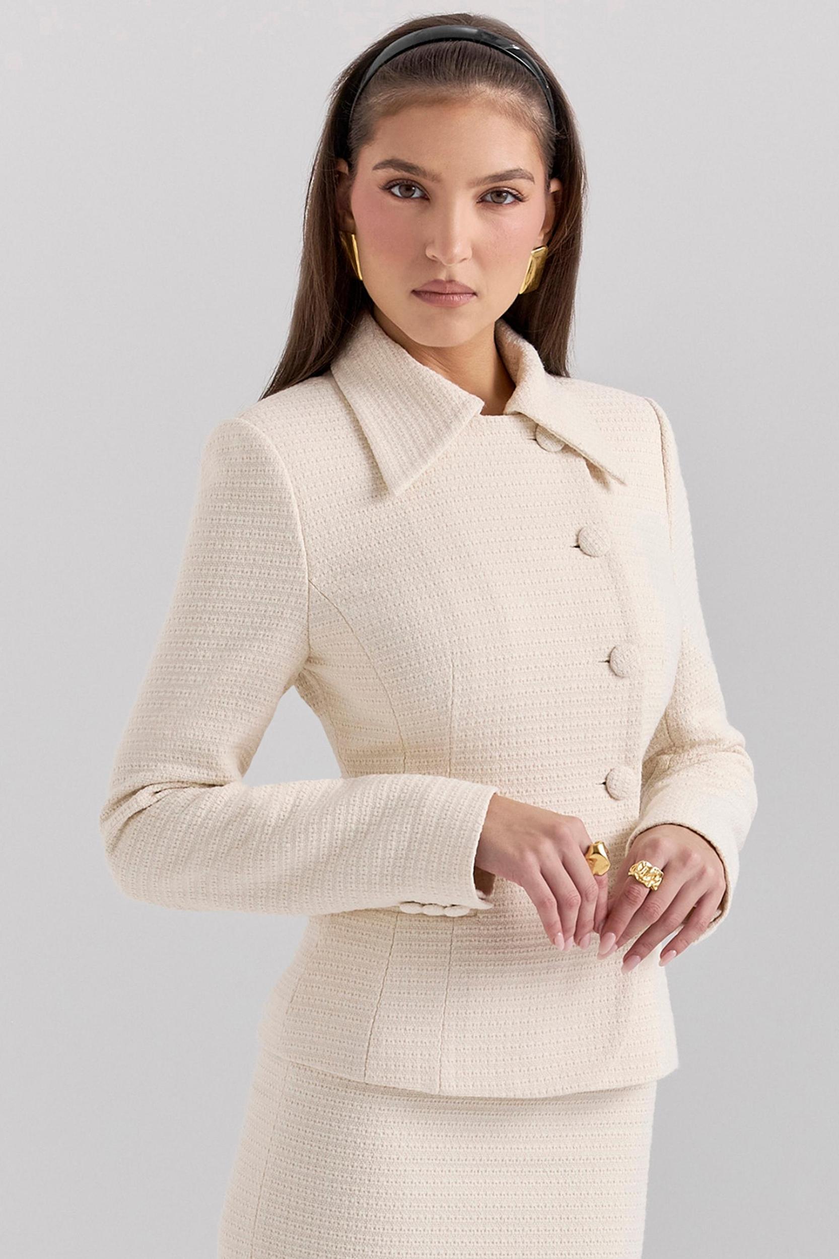 Misha  cream boucle button front blazer Product Image