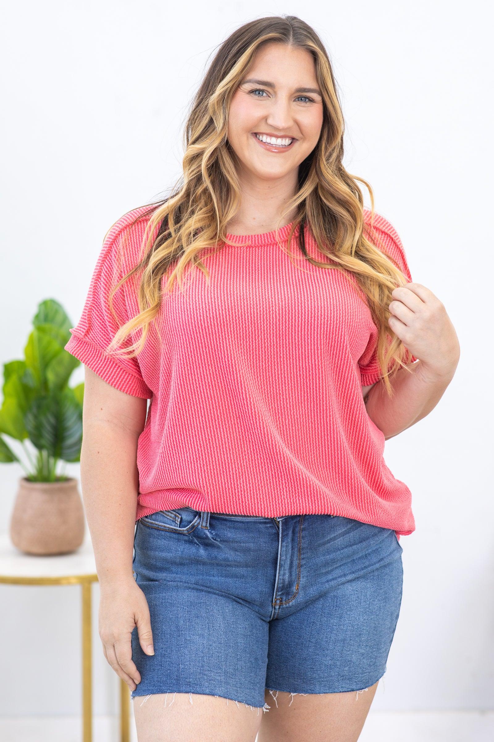 Ribbed Short Sleeve Crew Neck Top Product Image