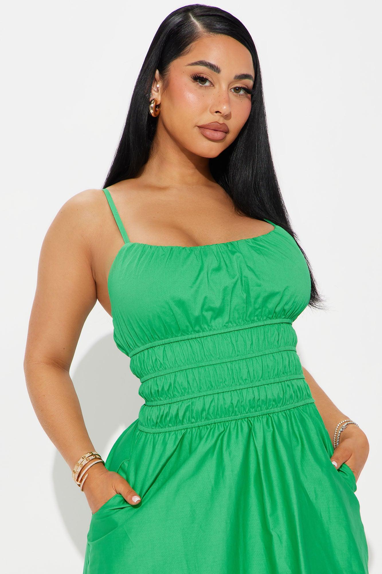 Kensie Poplin Midi Dress - Green Product Image