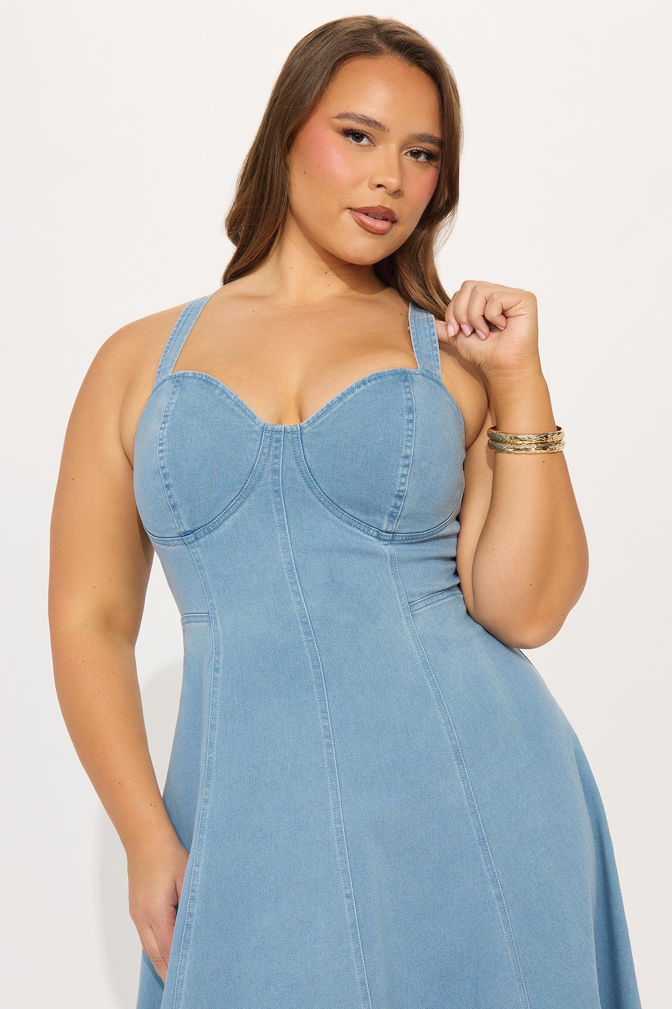 Giddy Up Denim Midi Dress - Light Wash Product Image