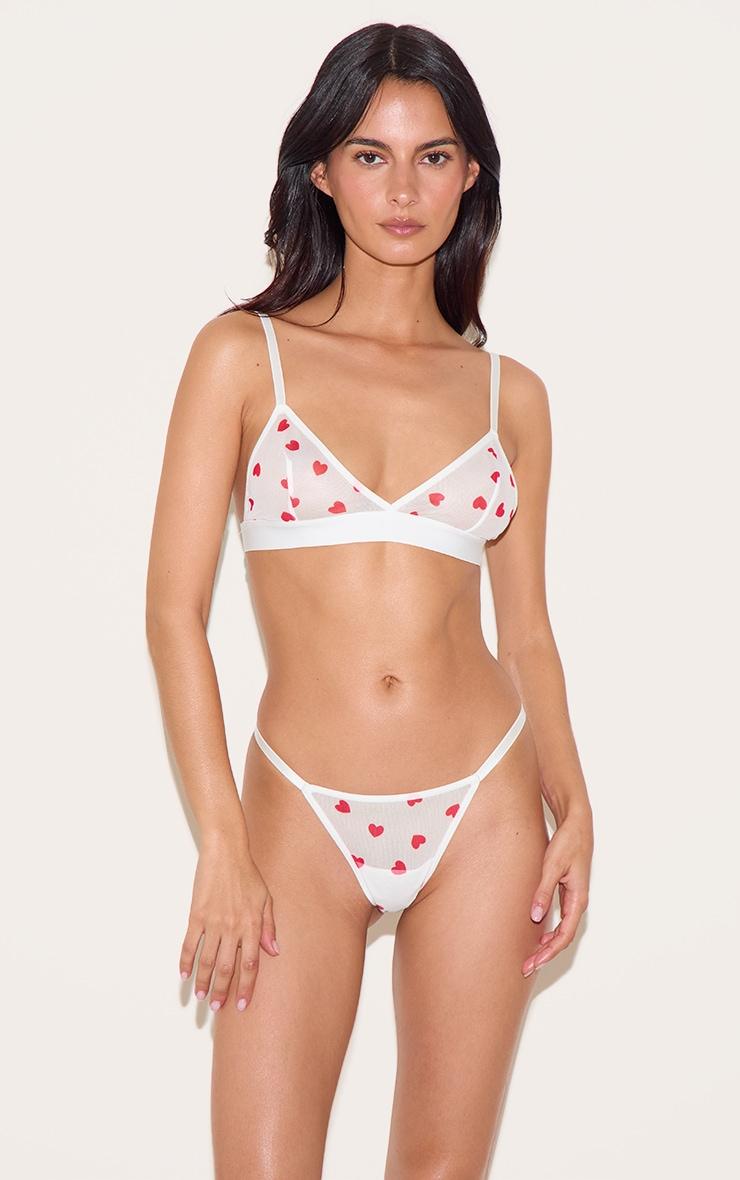 White Mesh Heart Triangle Bralette Product Image