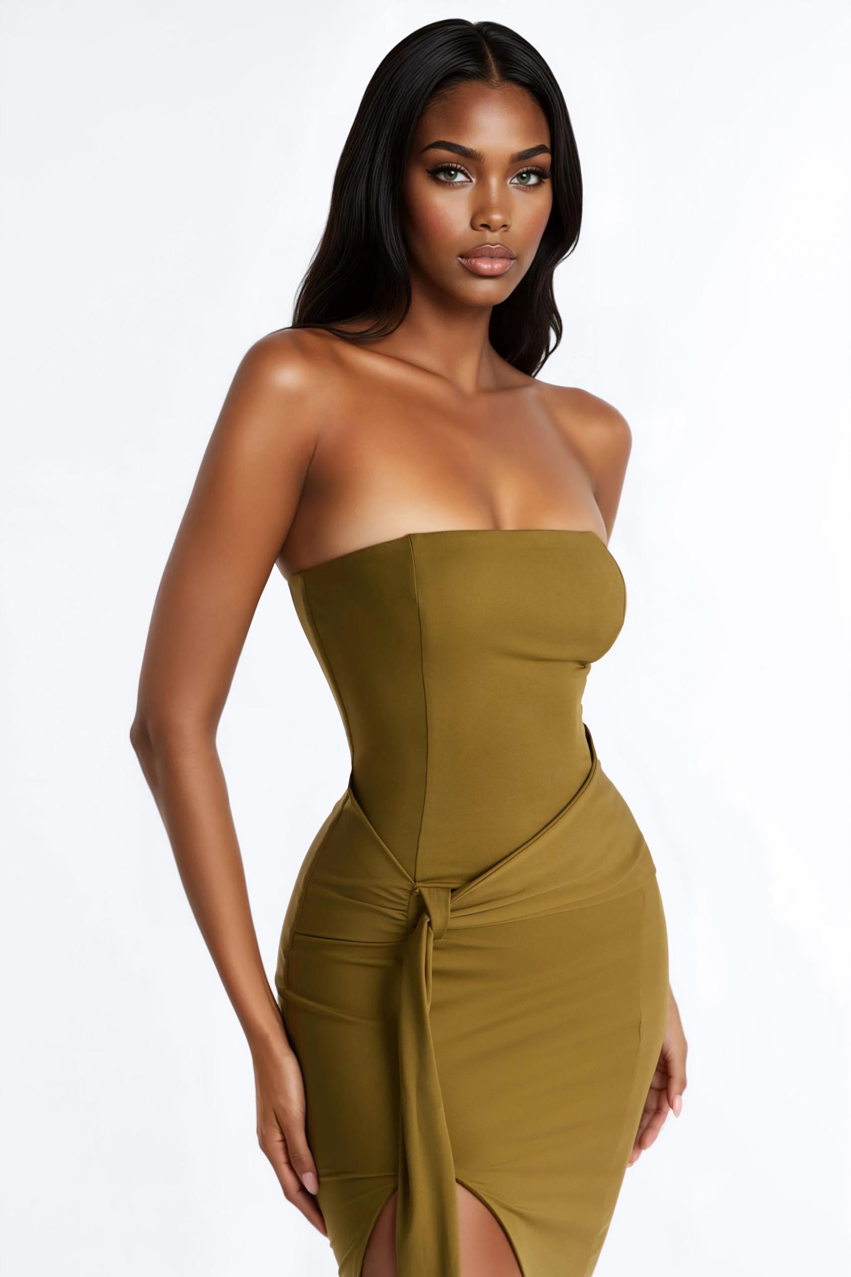 Vanessa Draped Satin Midi Dress - Olive Female Product Image
