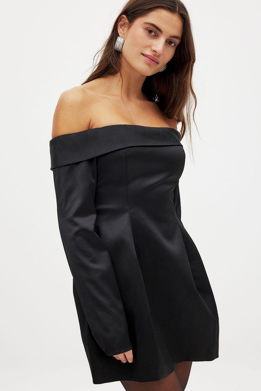 Off Shoulder Satin Mini Dress Product Image