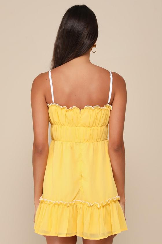 Exceedingly Perfect Yellow Chiffon Tiered Ruffled Mini Dress Product Image
