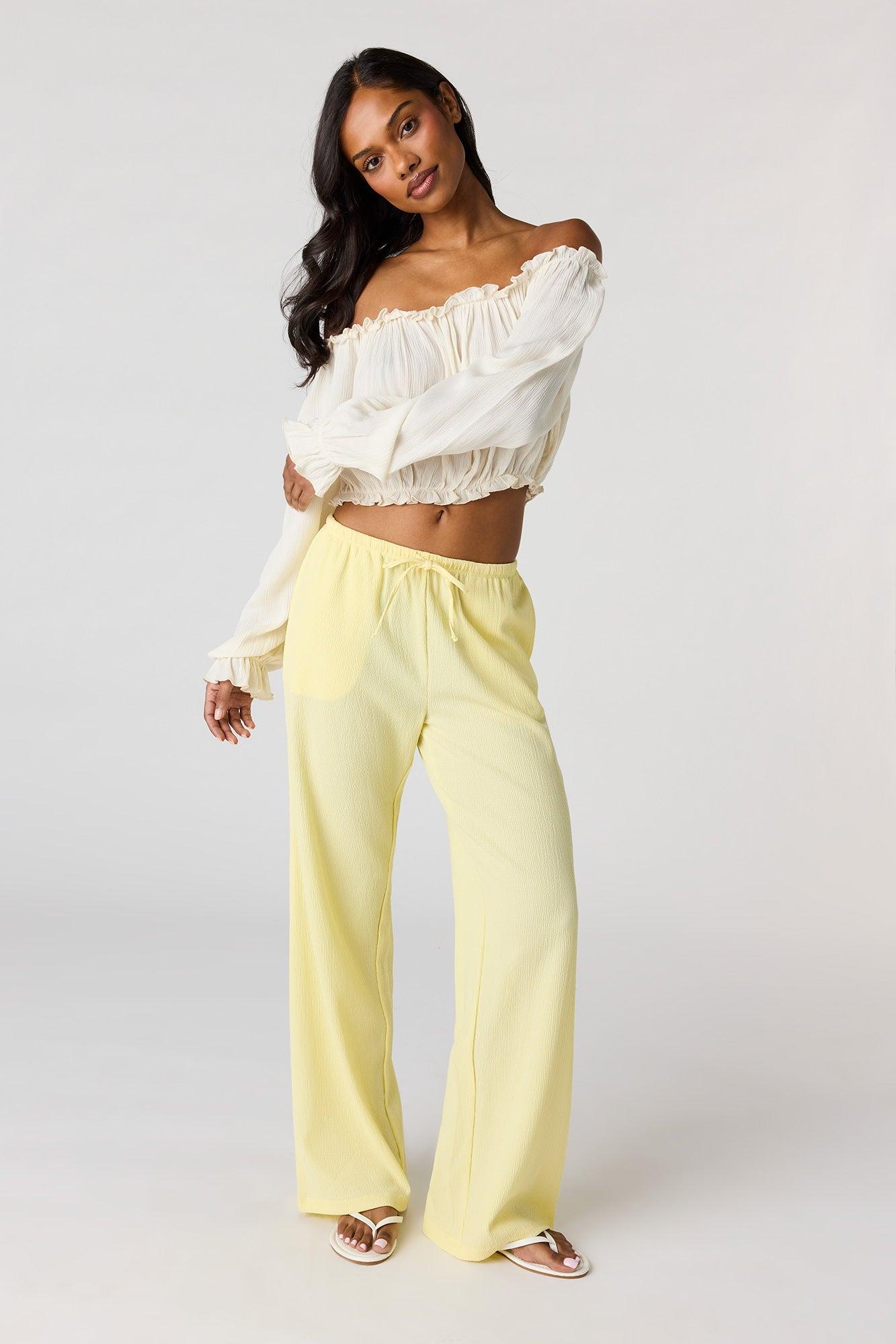 Textured Flowy Drawstring Dress Pant Female Product Image