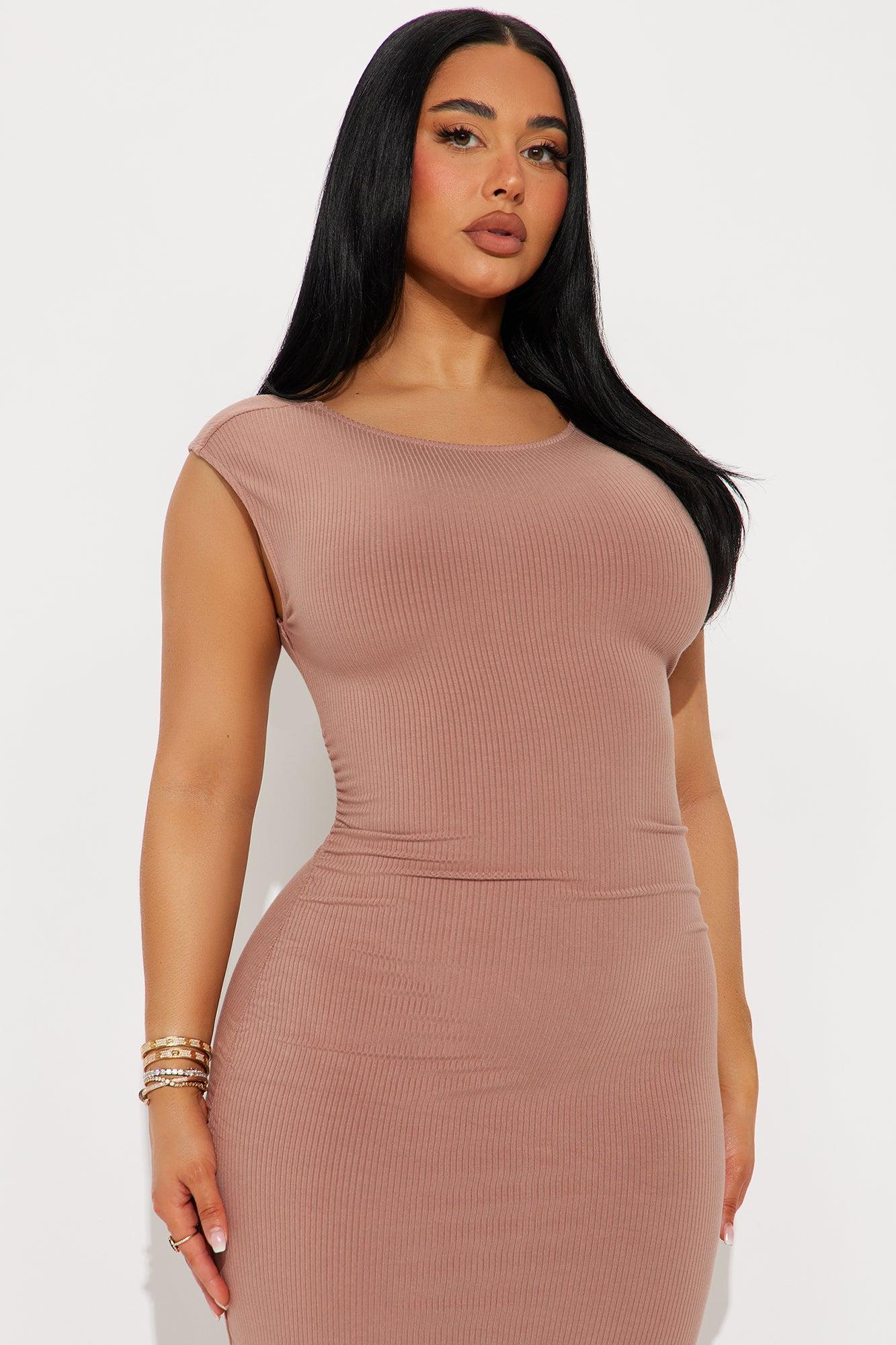 Giana Backless Ribbed Midi Dress - Mocha Product Image