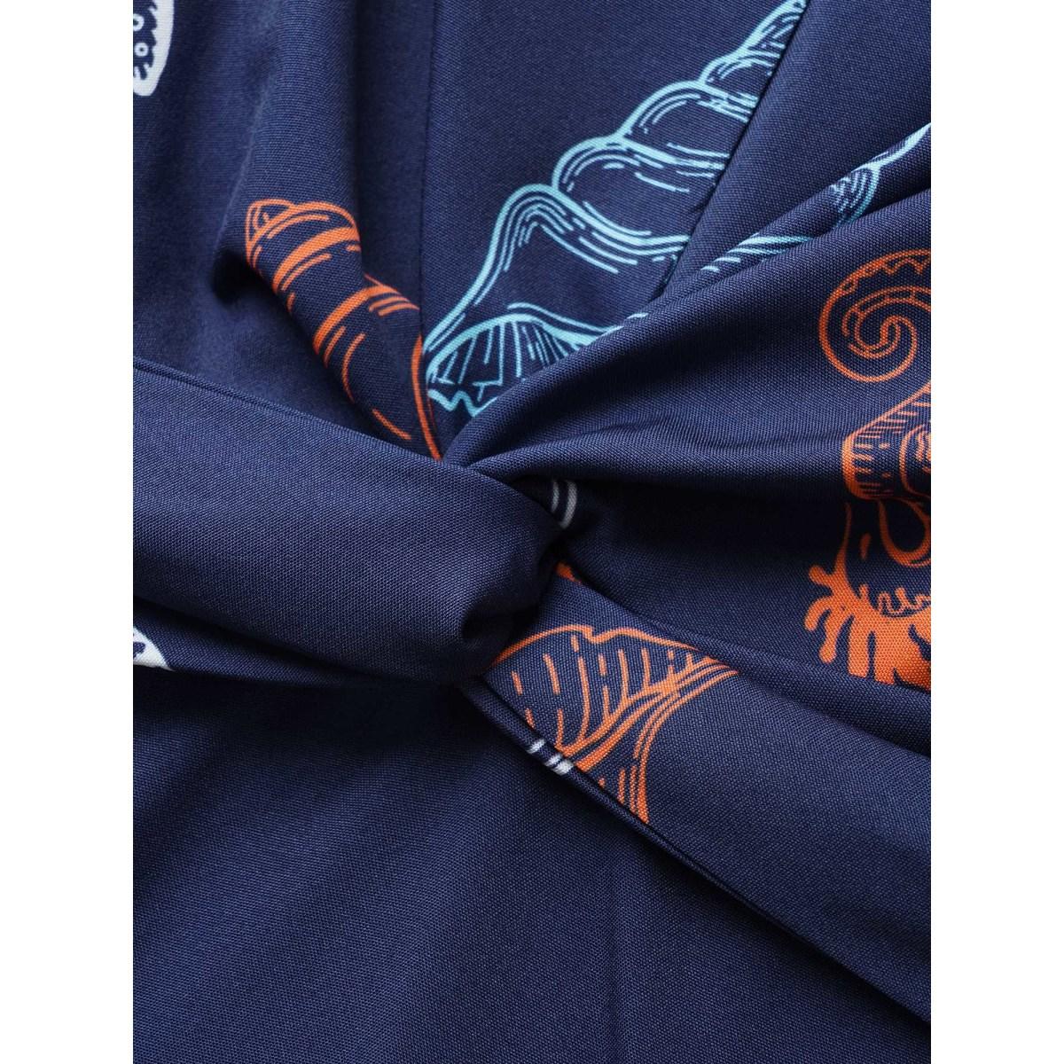 Plus Size Marine Elements Twist Front Elastic Waist Dress Navy Women Resort Twist V-neck Short sleeve Curvy BloomChic 30/6X Product Image