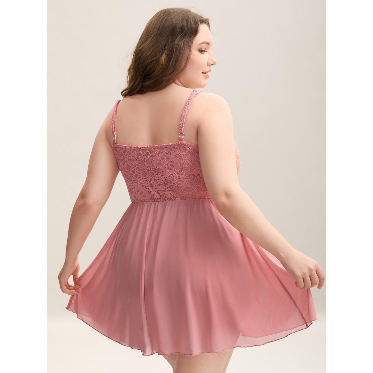 Plus Size Sweet Lace Adjustable Sheer Sleep Dress Women Salmon Lounge Texture Non Loungewear BloomChic 28/5X Product Image