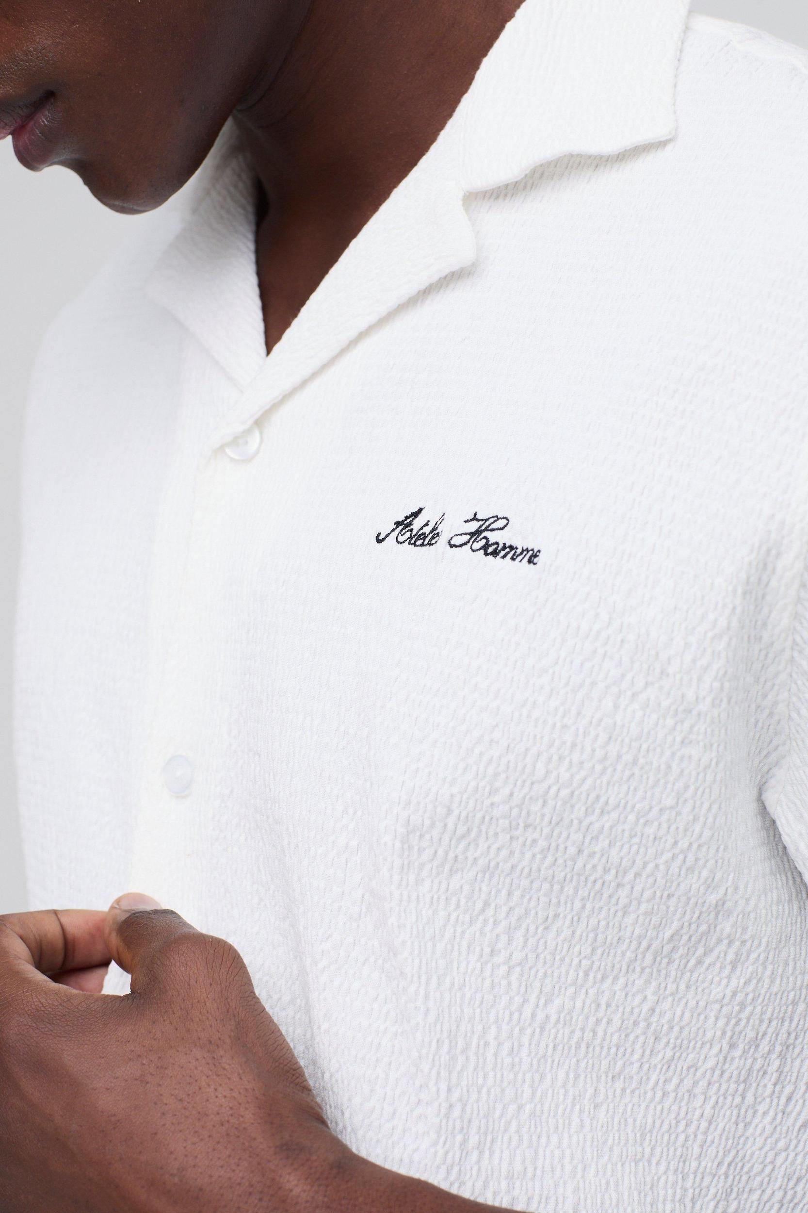 Atelier Homme Regular Fit Seersucker Crinkle Revere Shirt | boohooMAN USA Product Image