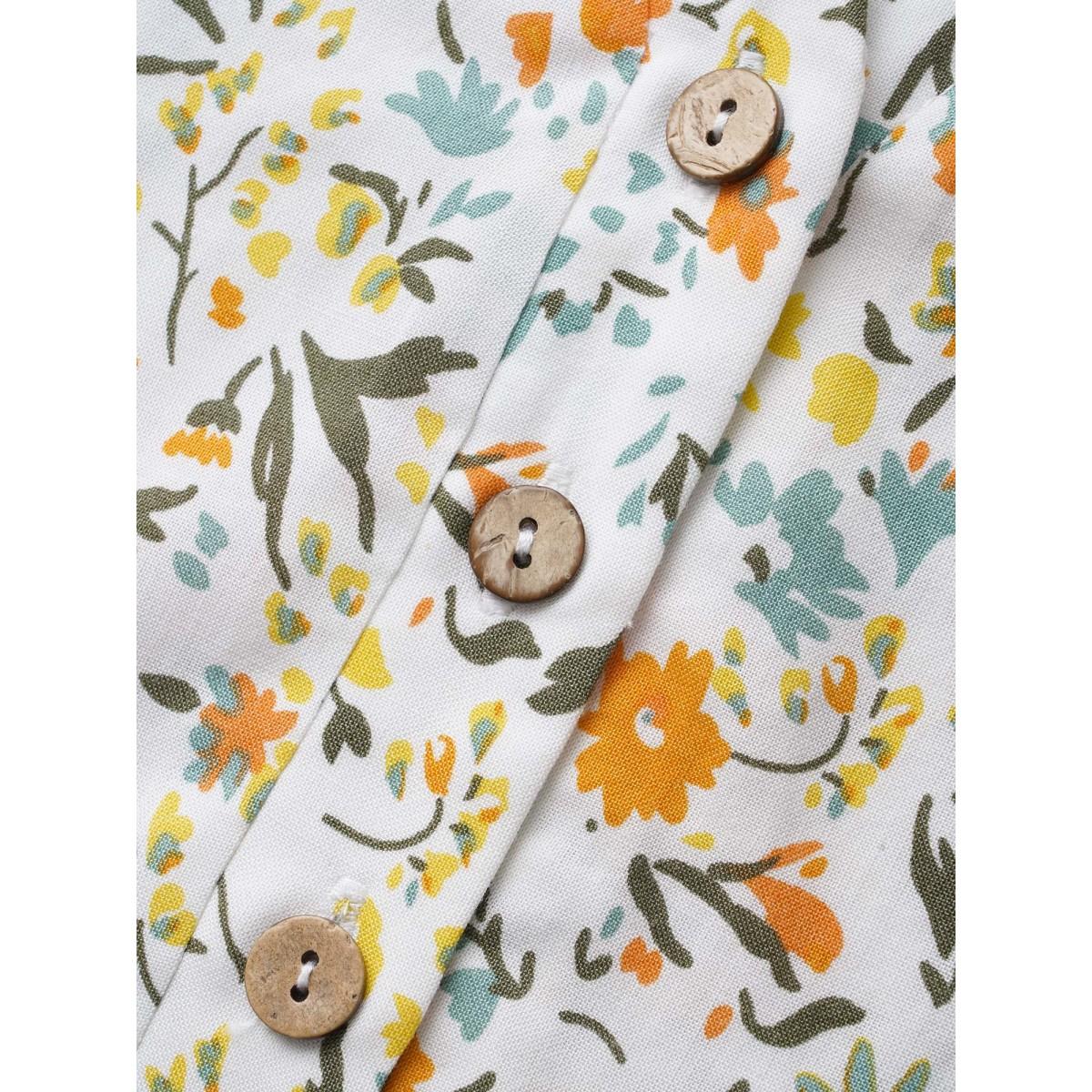 Plus Size WhiteSmoke Floral Notched Gathered Cuff Blouse Women Elegant Long Sleeve Flat collar with V-notch Everyday Blouses BloomChic 30/6X Product Image