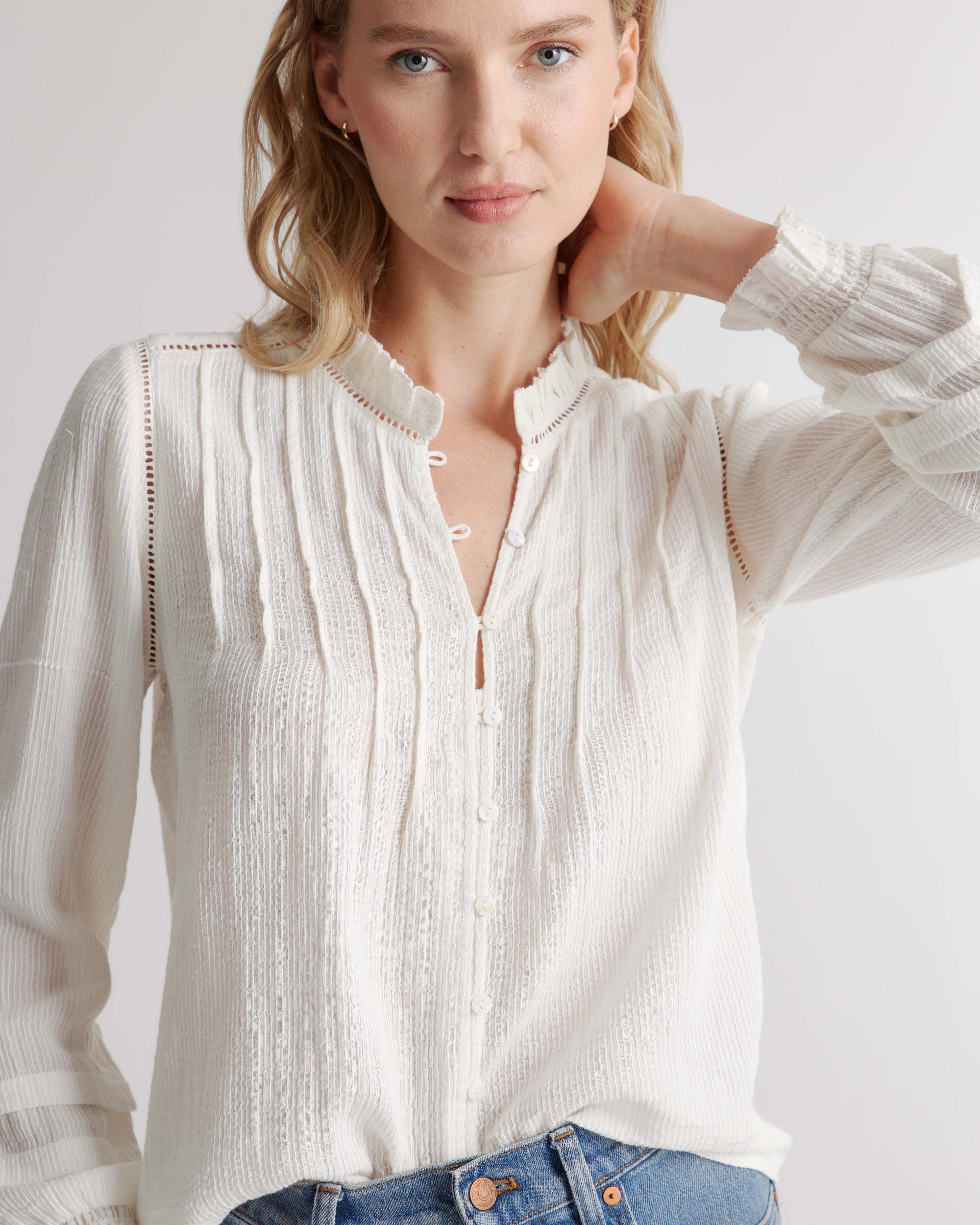 Quince | Women's Organic Textured Cotton Peasant Blouse Organic Cotton Product Image