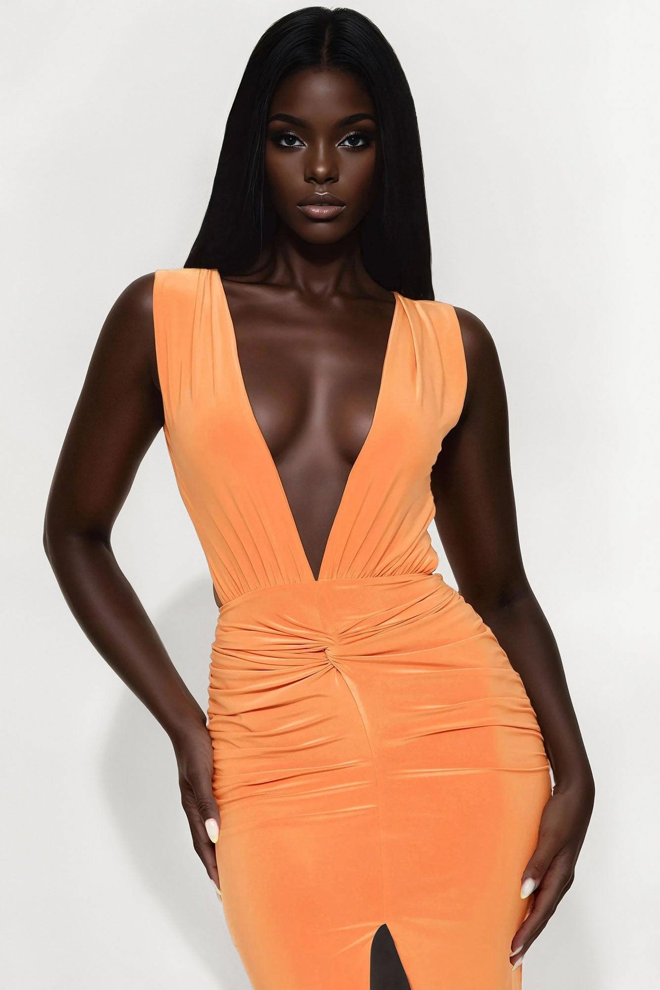 Mutual Feeling Ruched Midi Dress - Orange Female Product Image