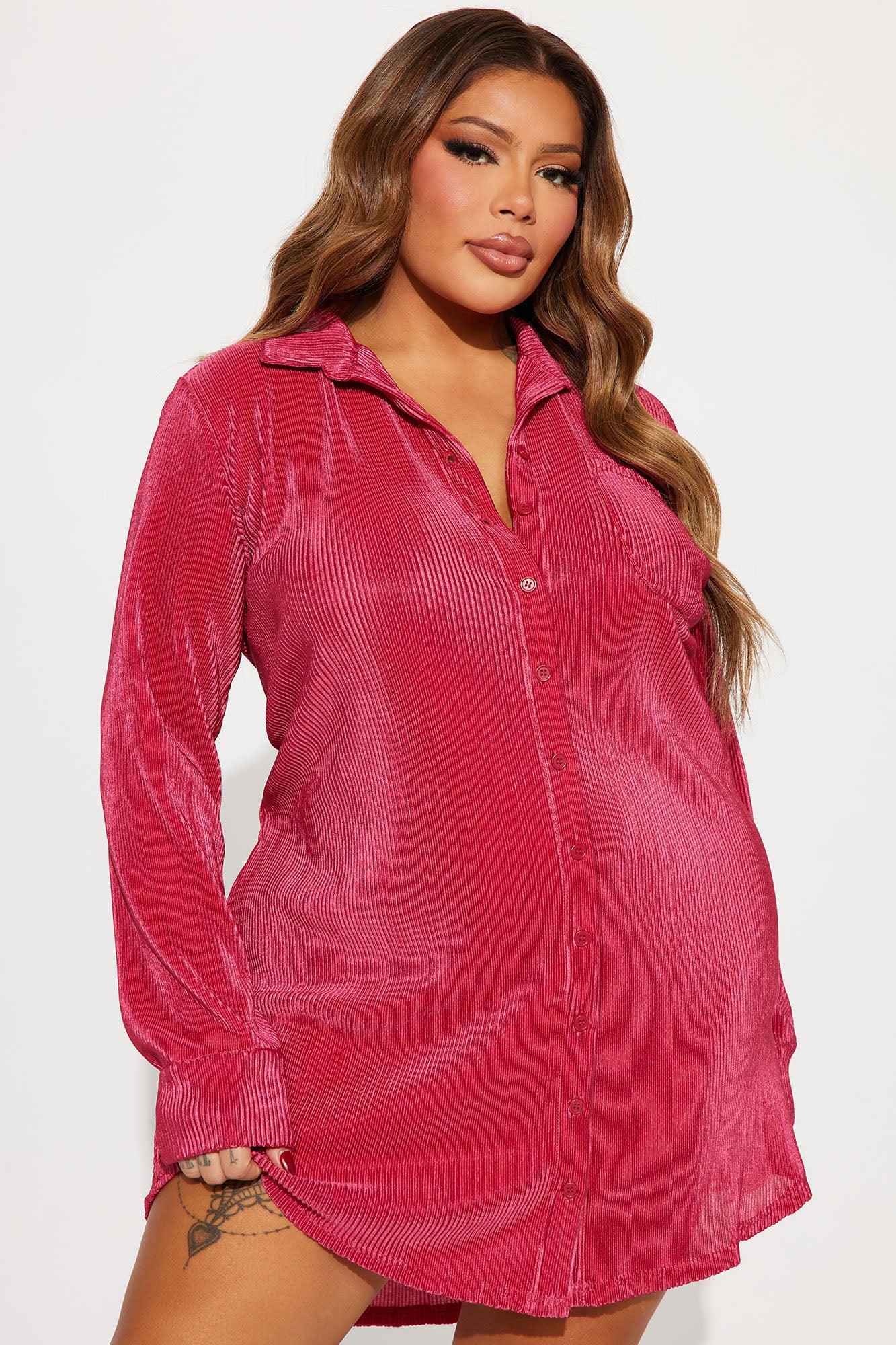 Lisa Plisse Shirt Dress - Red Product Image