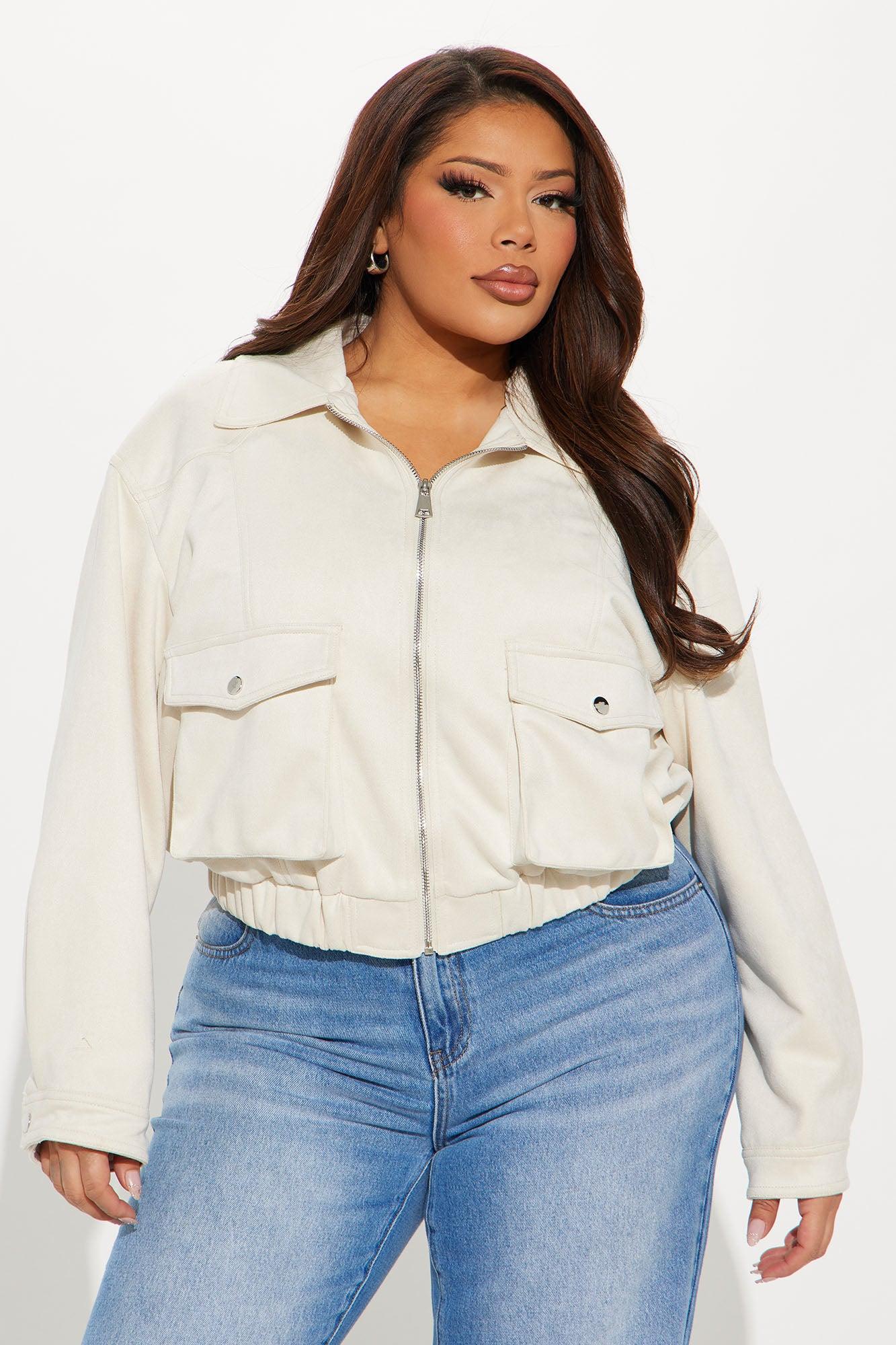 Delilah Washed Faux Suede Bomber Jacket - Cream Product Image