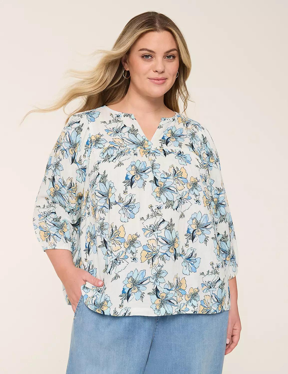 Gauze Swing Split-Neck Popover Top Product Image