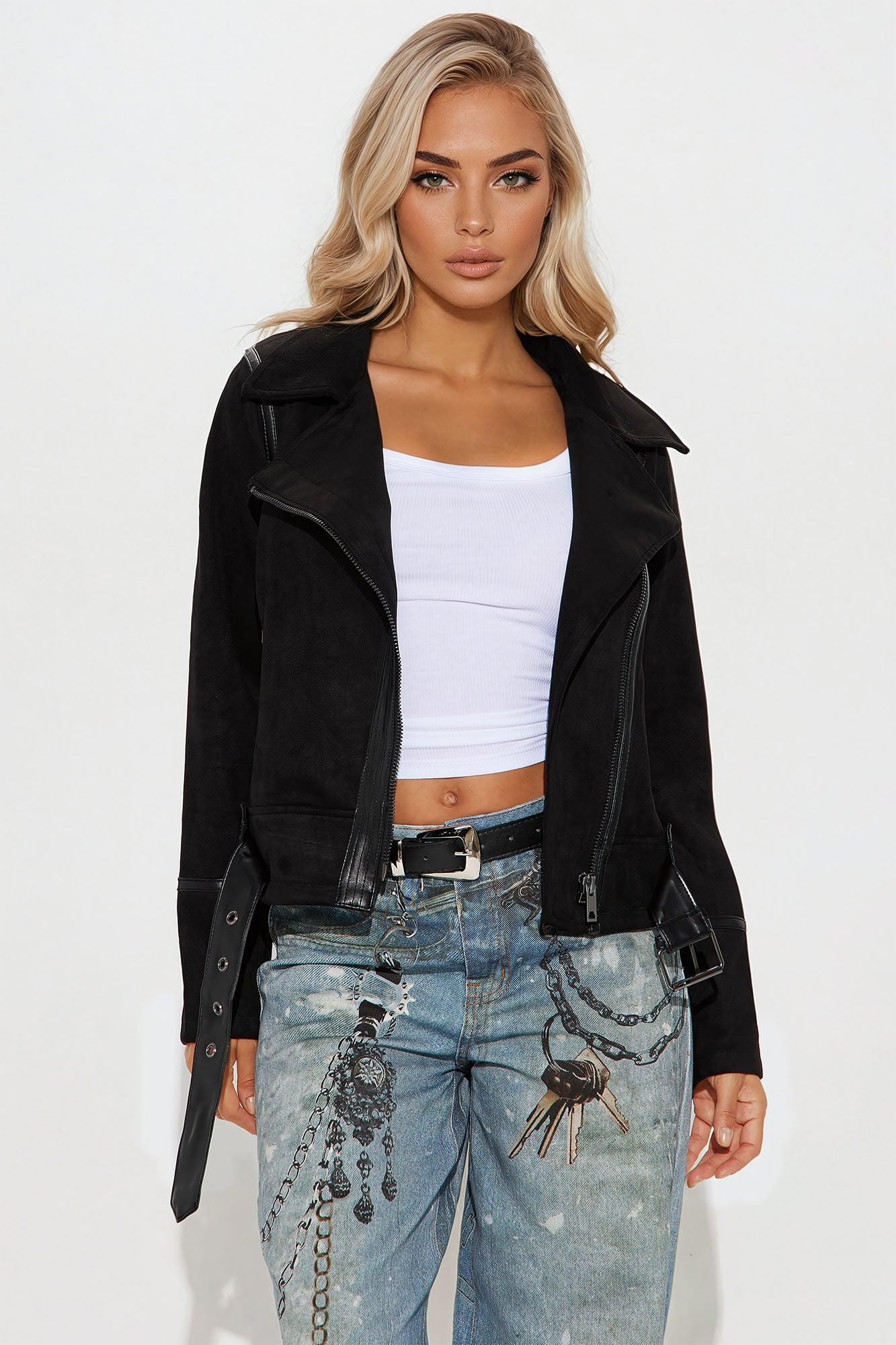 Better Days Faux Suede Moto Jacket - Black Product Image