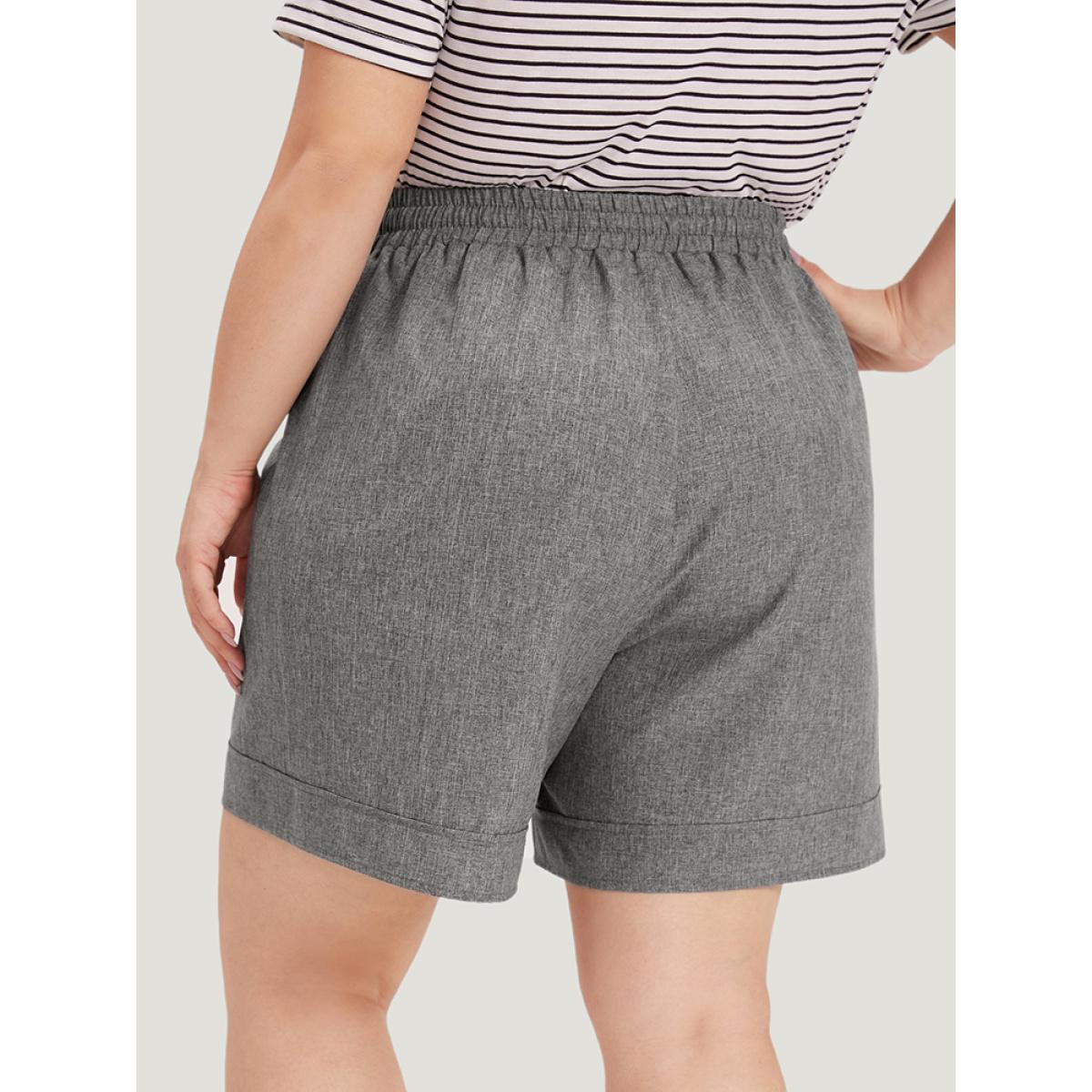 Plus Size Plain Slant Pocker Drawstring Elastic Waist Shorts Women DimGray Casual Plain Dailywear Shorts BloomChic 30/6X Product Image