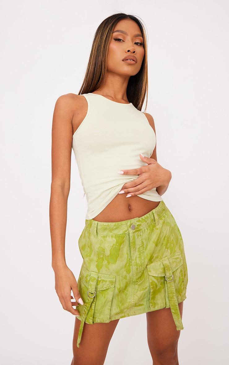 Lime Vintage Wash Cargo Micro Mini Skirt Product Image