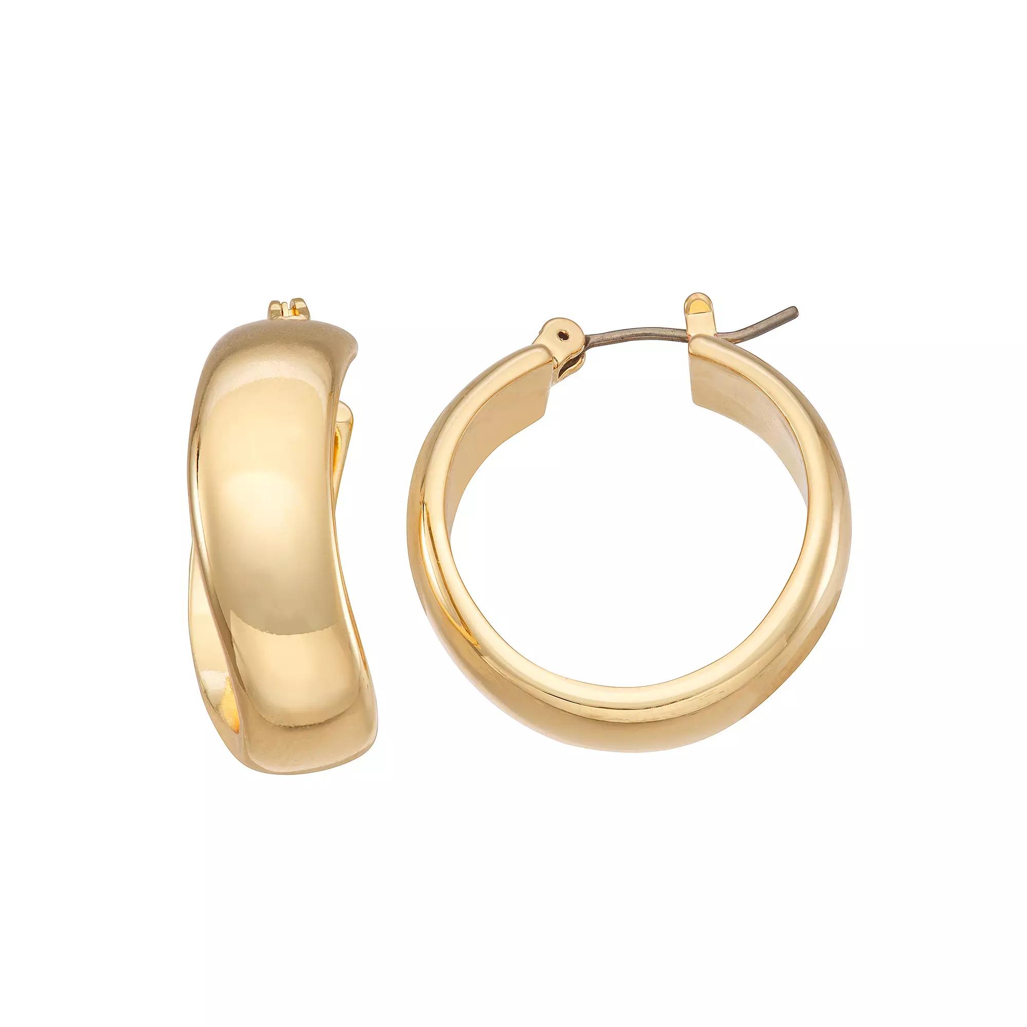 Nine West Gold Tone Wavy Hoop Earrings, Women's Product Image