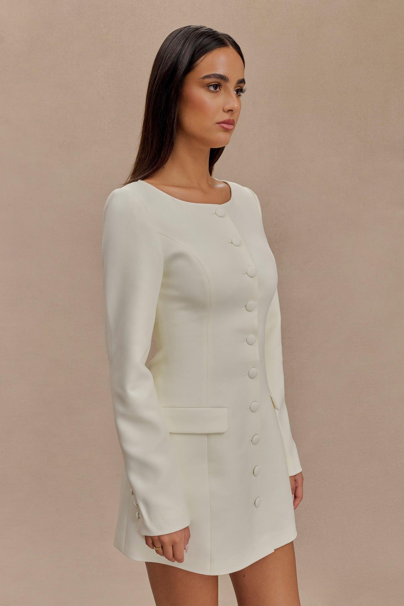 Jolie Boat Neck Suiting Mini Dress - Ivory Product Image