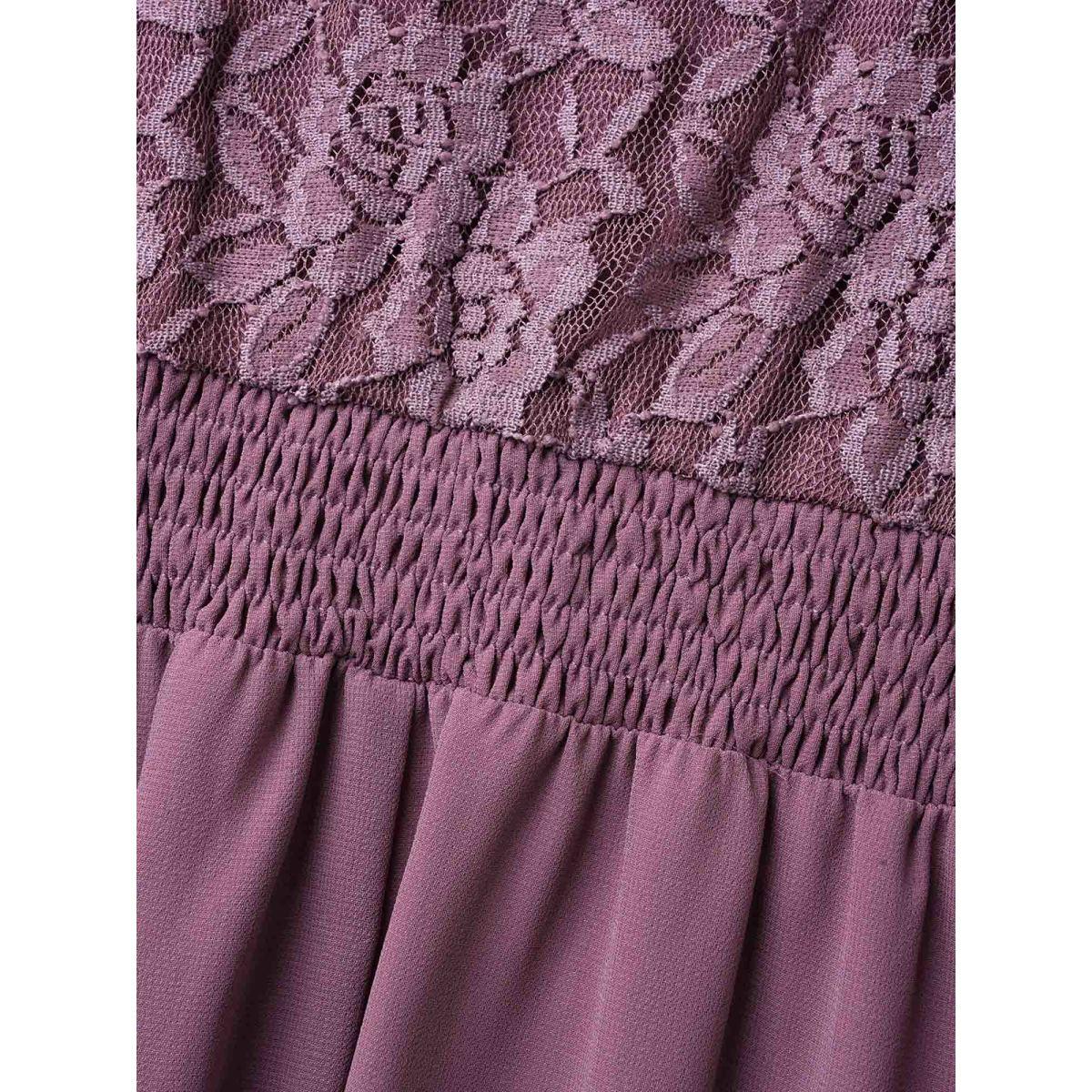 Plus Size Chiffon Lace Waist-Defining Midi Dress Heather Women Elegant Texture Round Neck Short sleeve Curvy BloomChic 14-16/1X Product Image