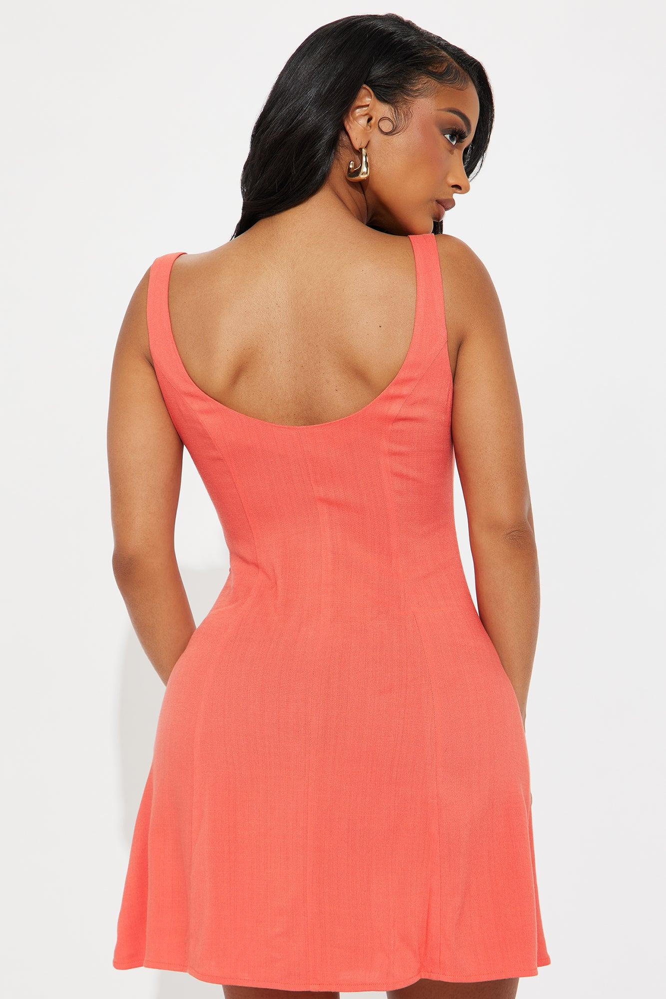 Nina Linen Mini Dress - Coral Product Image