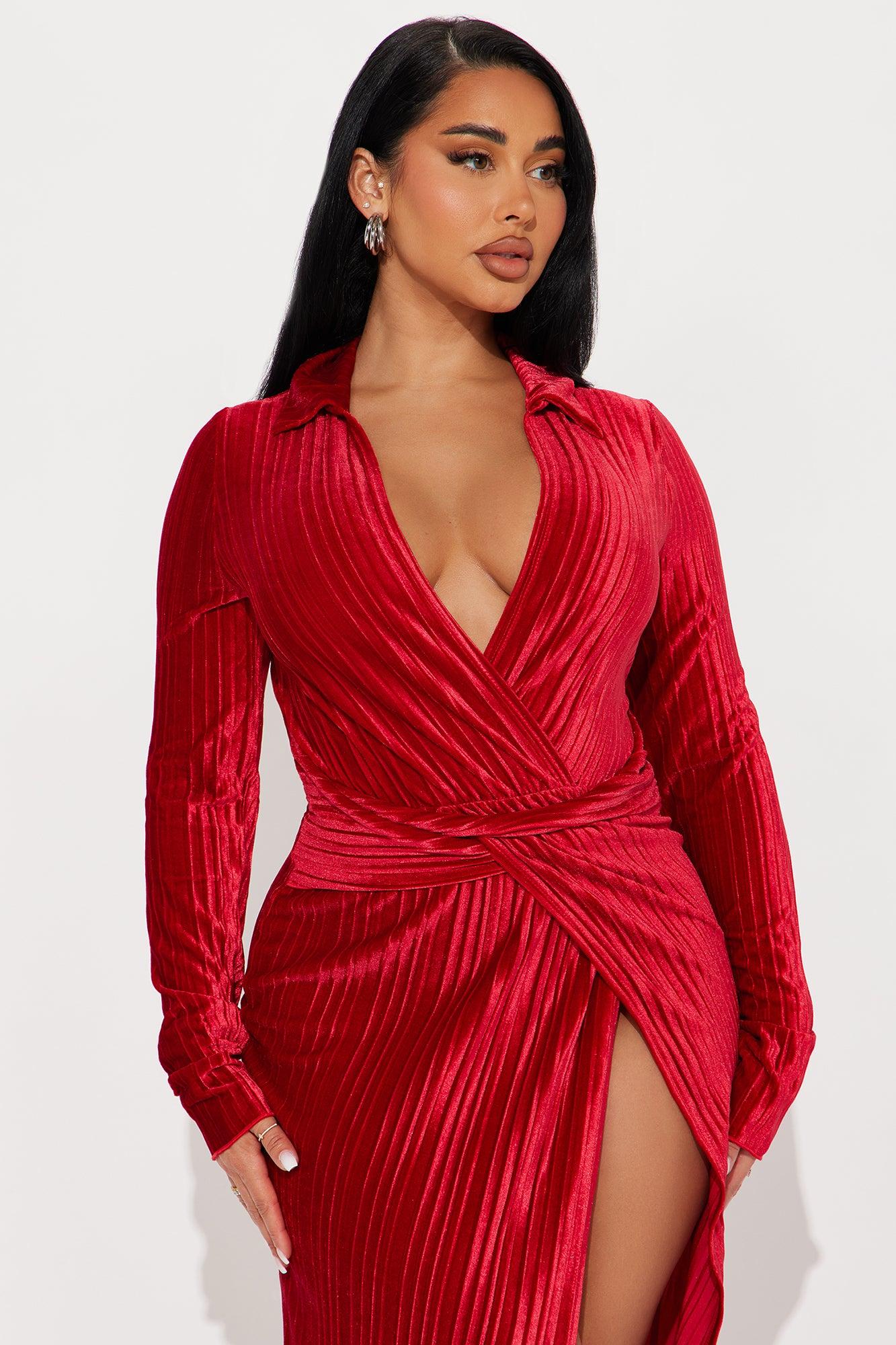 Monica Velvet Maxi Dress - Red Product Image