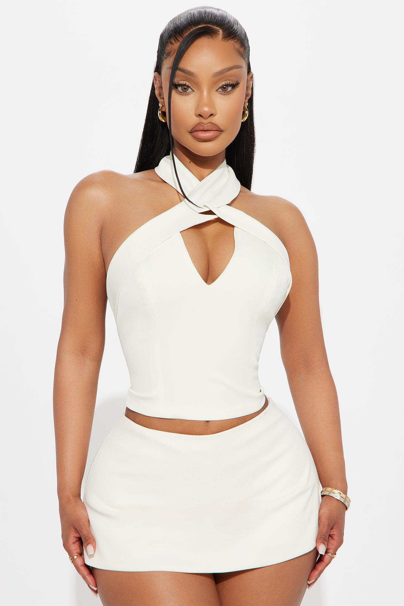 Shannon Crossed Halter Top  - Ivory Female Product Image