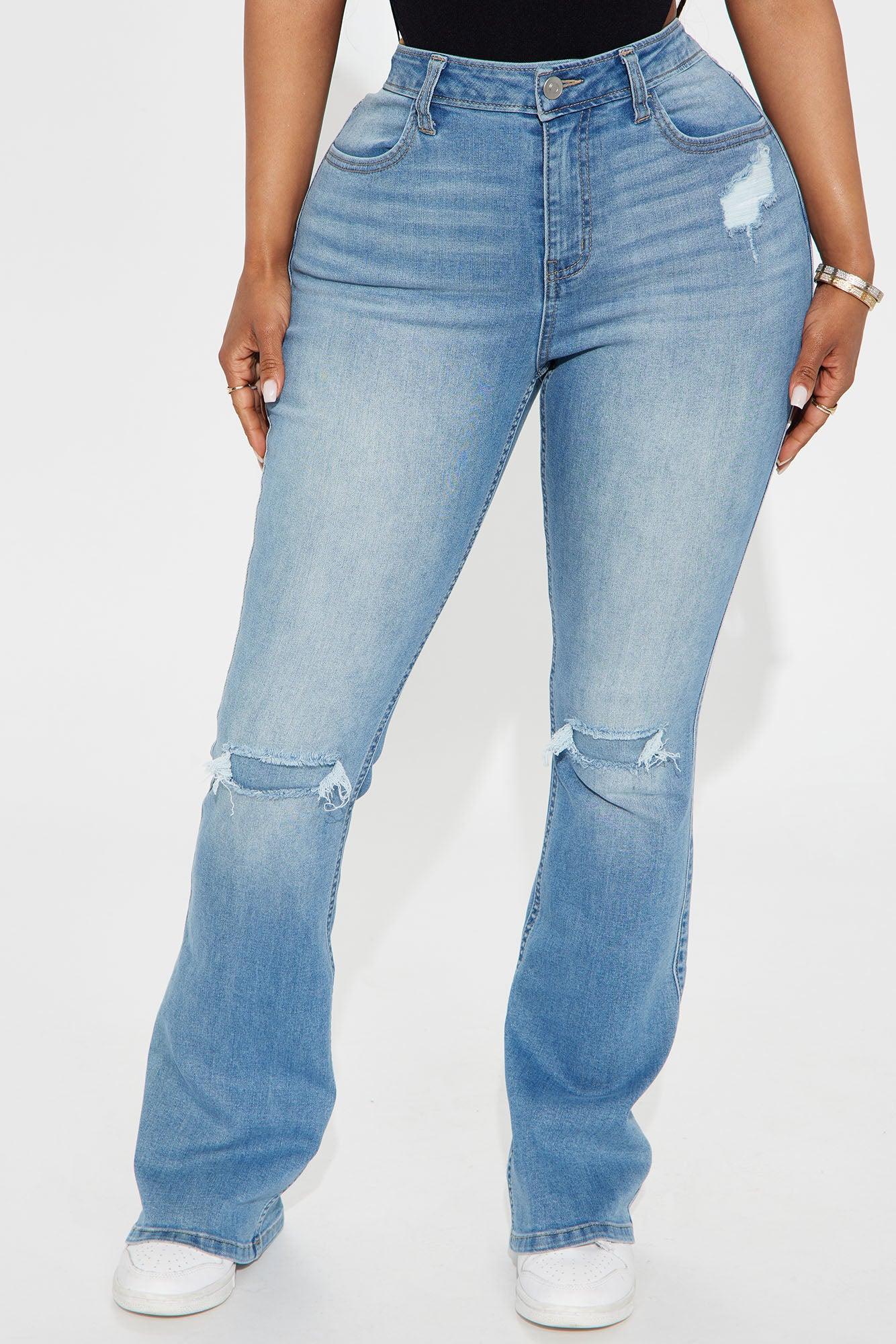 Nadiya Stretch Ripped Flare Jeans - Medium Wash Product Image