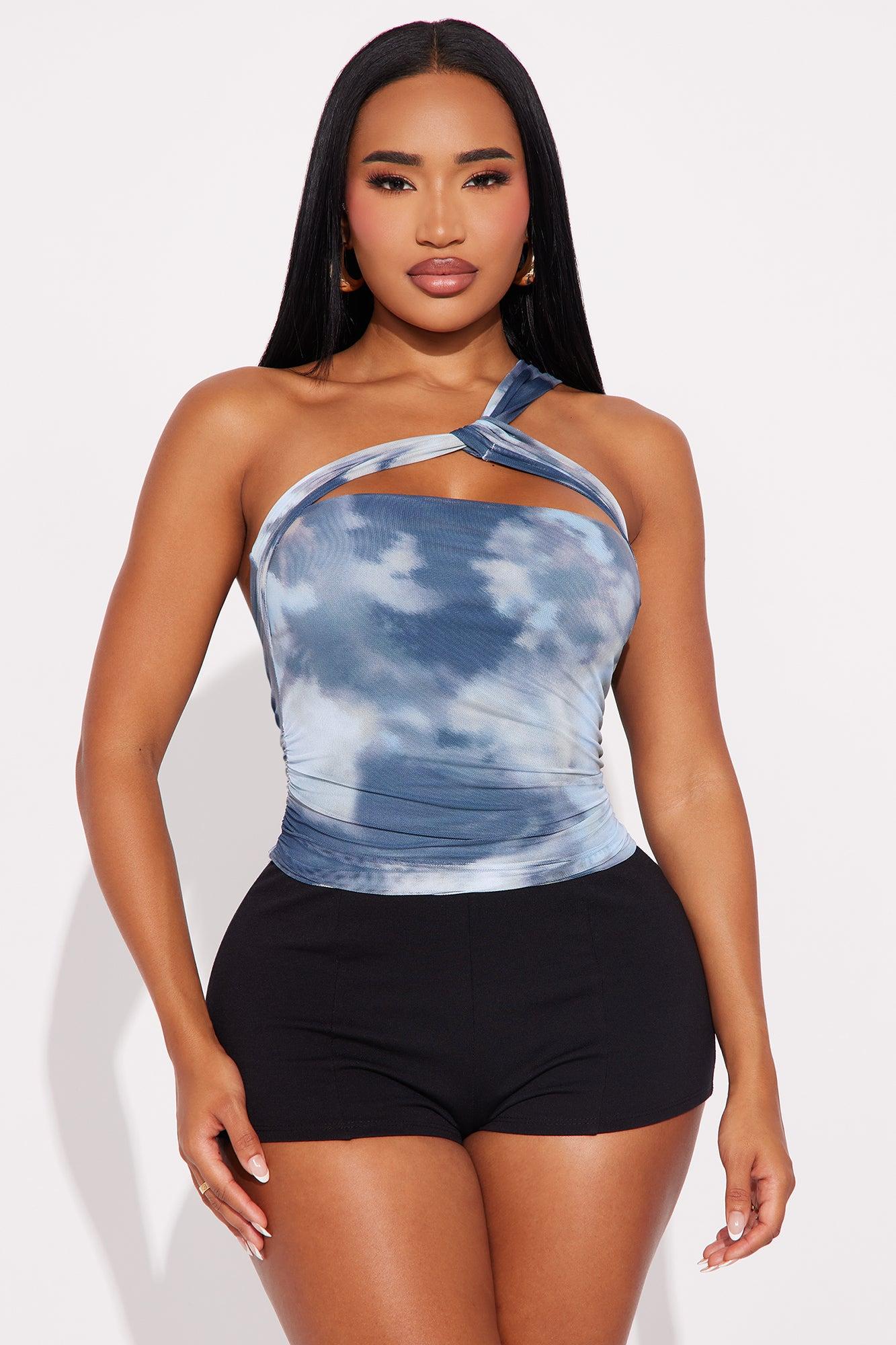 High Tide One Shoulder Mesh Top - Blue/combo Female Product Image