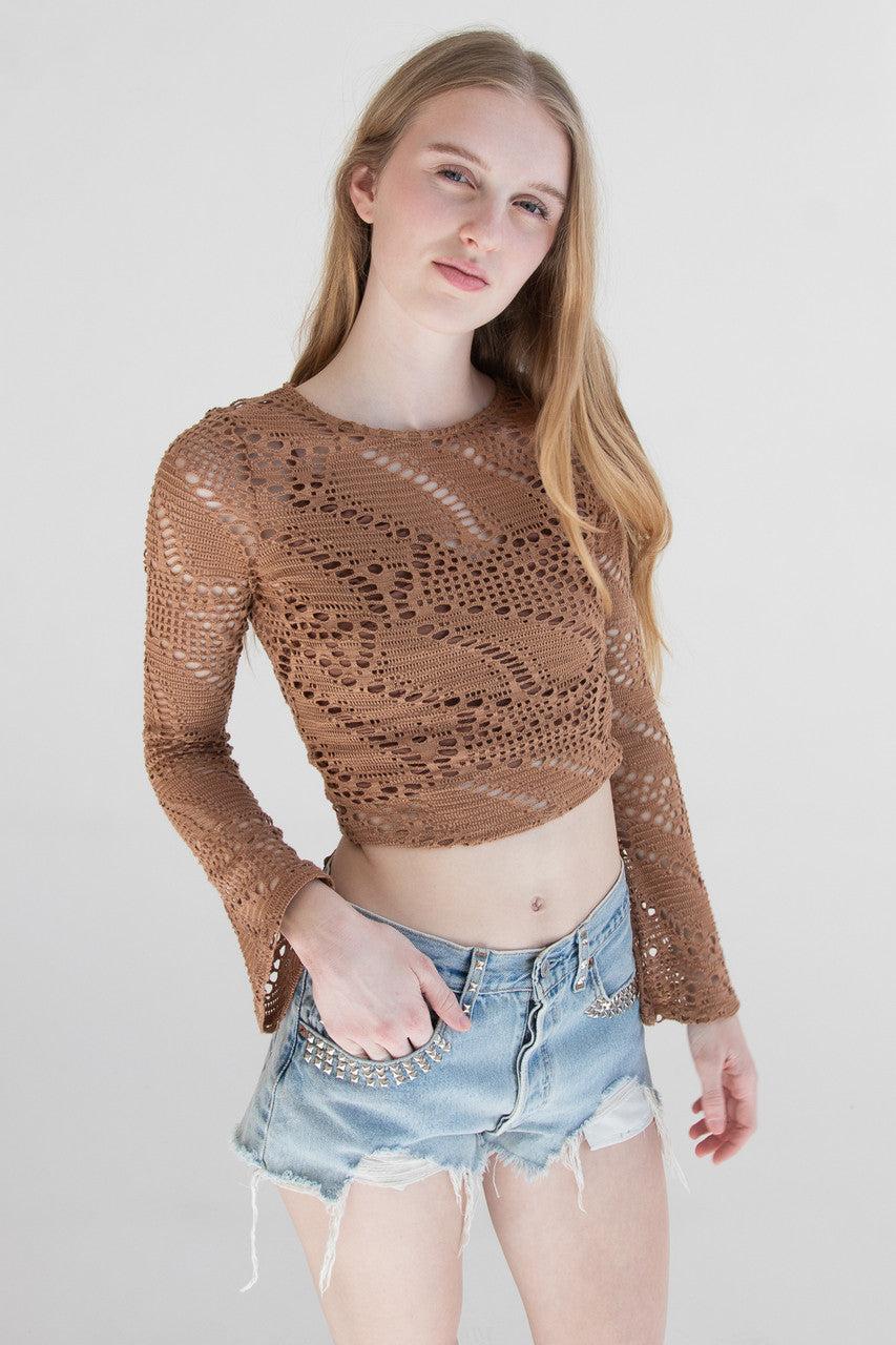Bell Sleeve Crochet Net Top Product Image