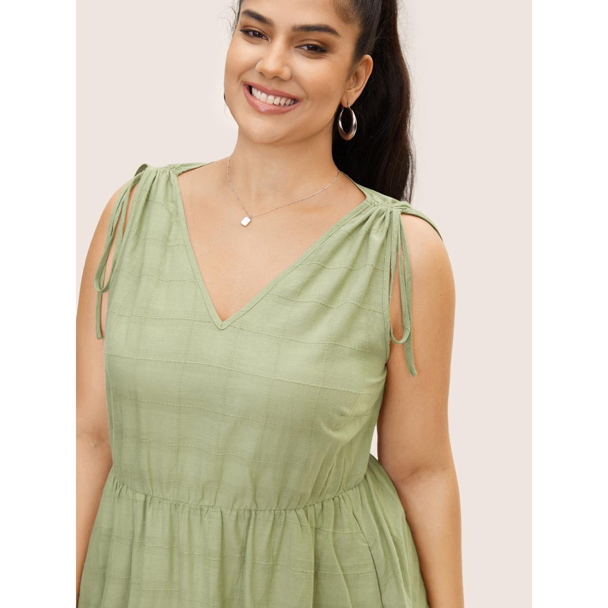 Plus Size V Neck Solid Textured Drawstring Midi Dress Palemauve Women Casual Texture V-neck Sleeveless Curvy BloomChic 22-24/3X Product Image