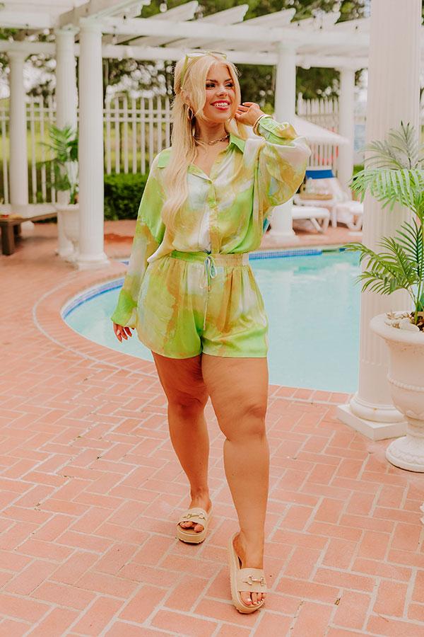 Sorbet Smiles Satin Shorts in Lime Punch Curves Product Image