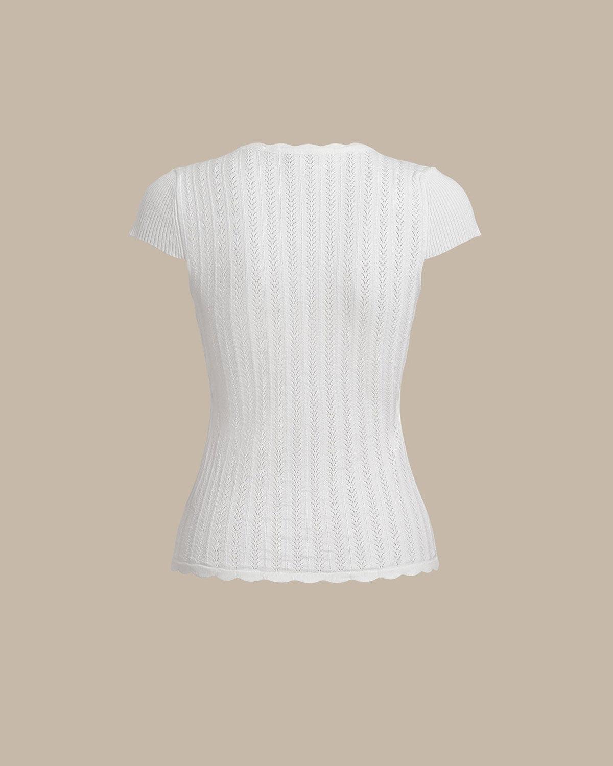 White U Neck Slim Knit Tee Product Image