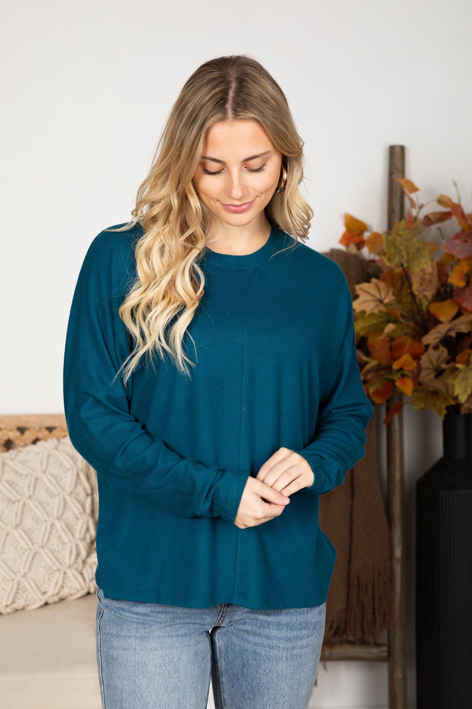 Seam Front Long Sleeve Knit Top Product Image
