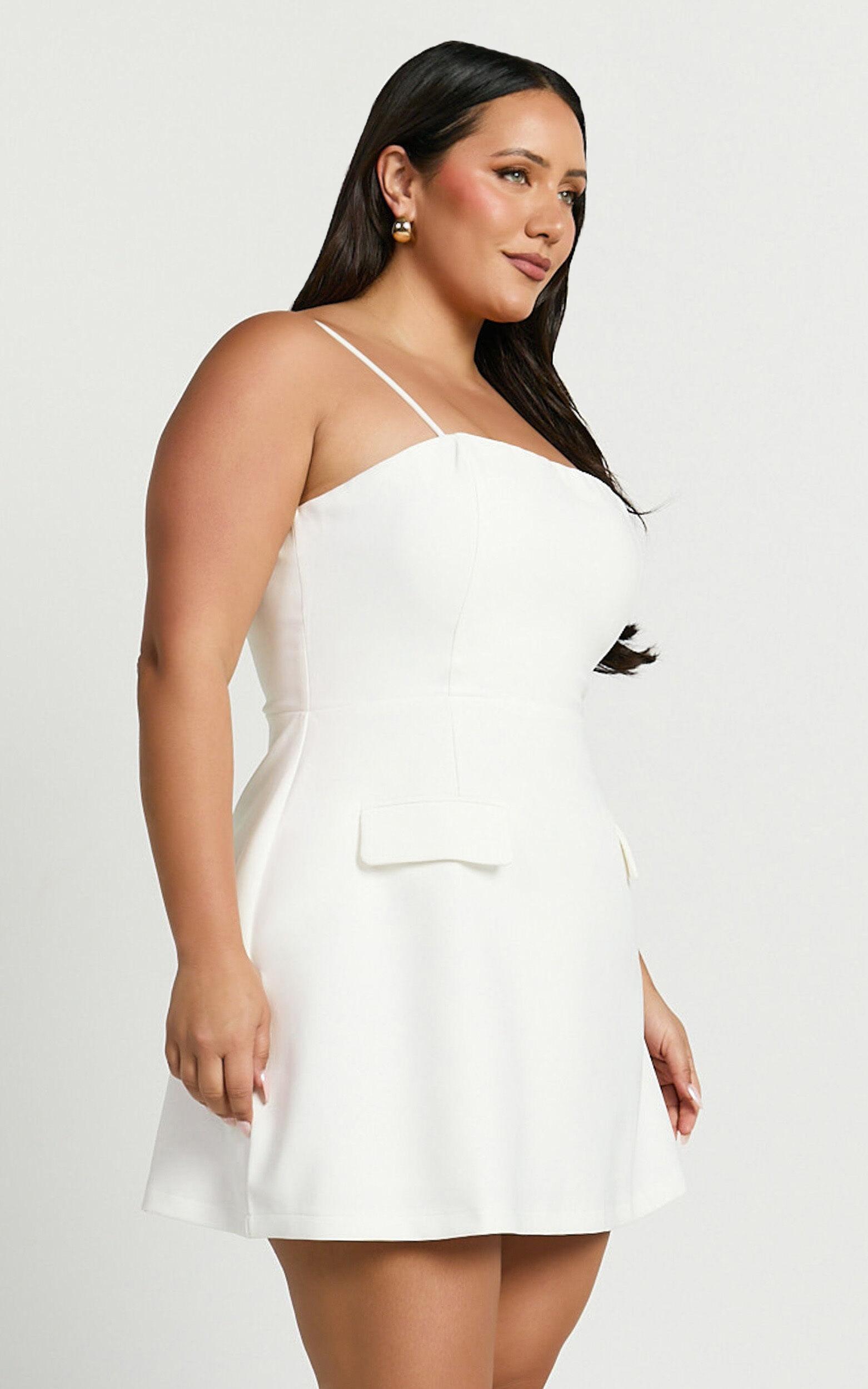 Katia Mini Dress - Strappy Corset A Line Dress in White Product Image