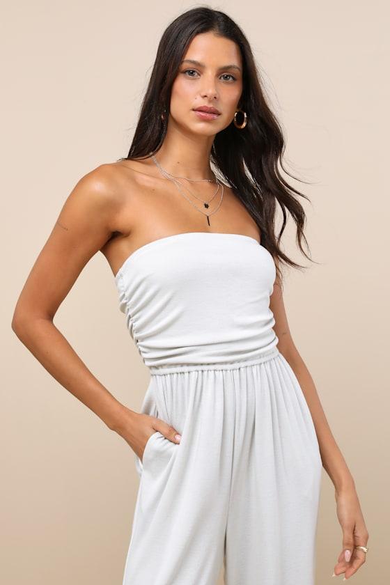 Flawless Comfort Bone Ruched Strapless Jogger Jumpsuit Product Image