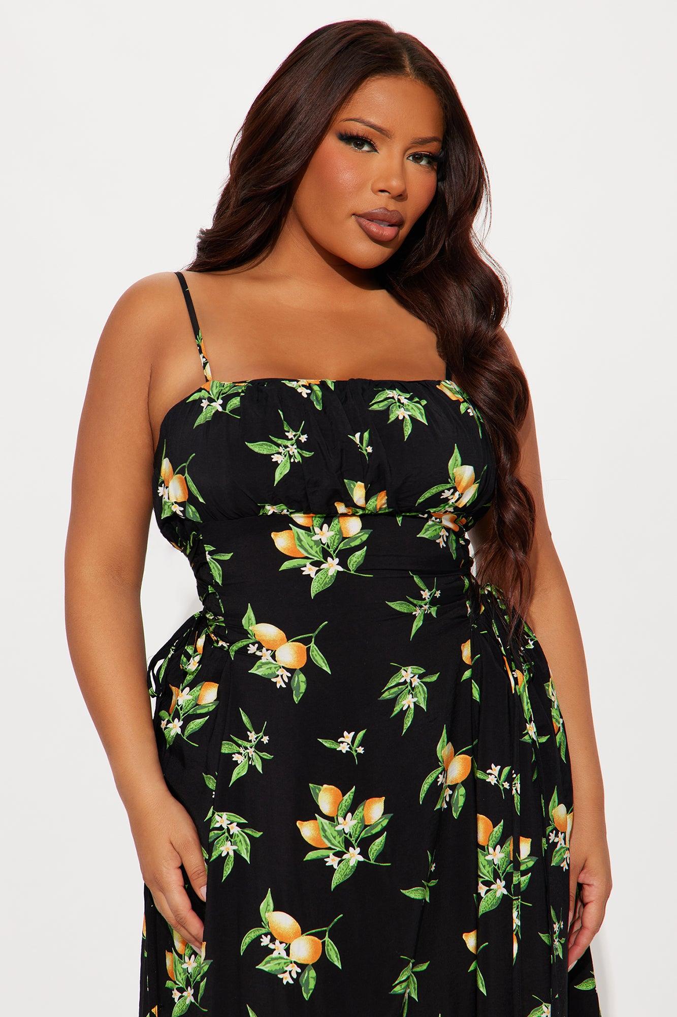 Jackie Lace Up Midi Dress - Black/Yellow Product Image