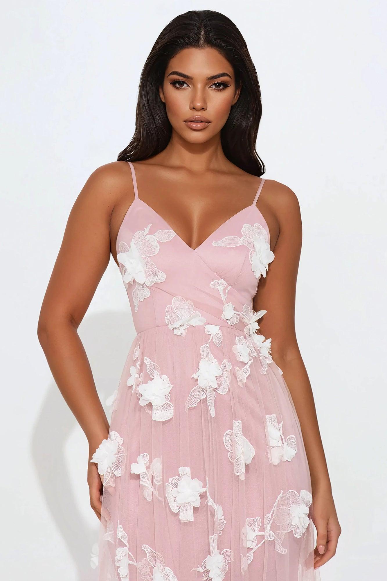 Jamie Floral Chiffon Gown - Mauve Product Image