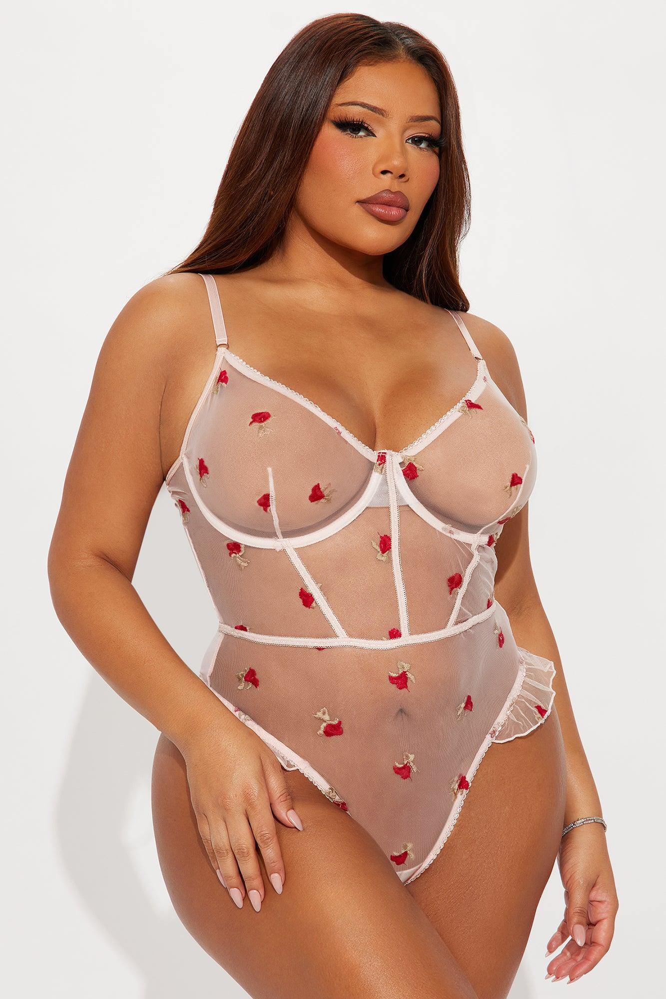 Love Me Lots Mesh Thong Teddy - Pink/combo Female Product Image