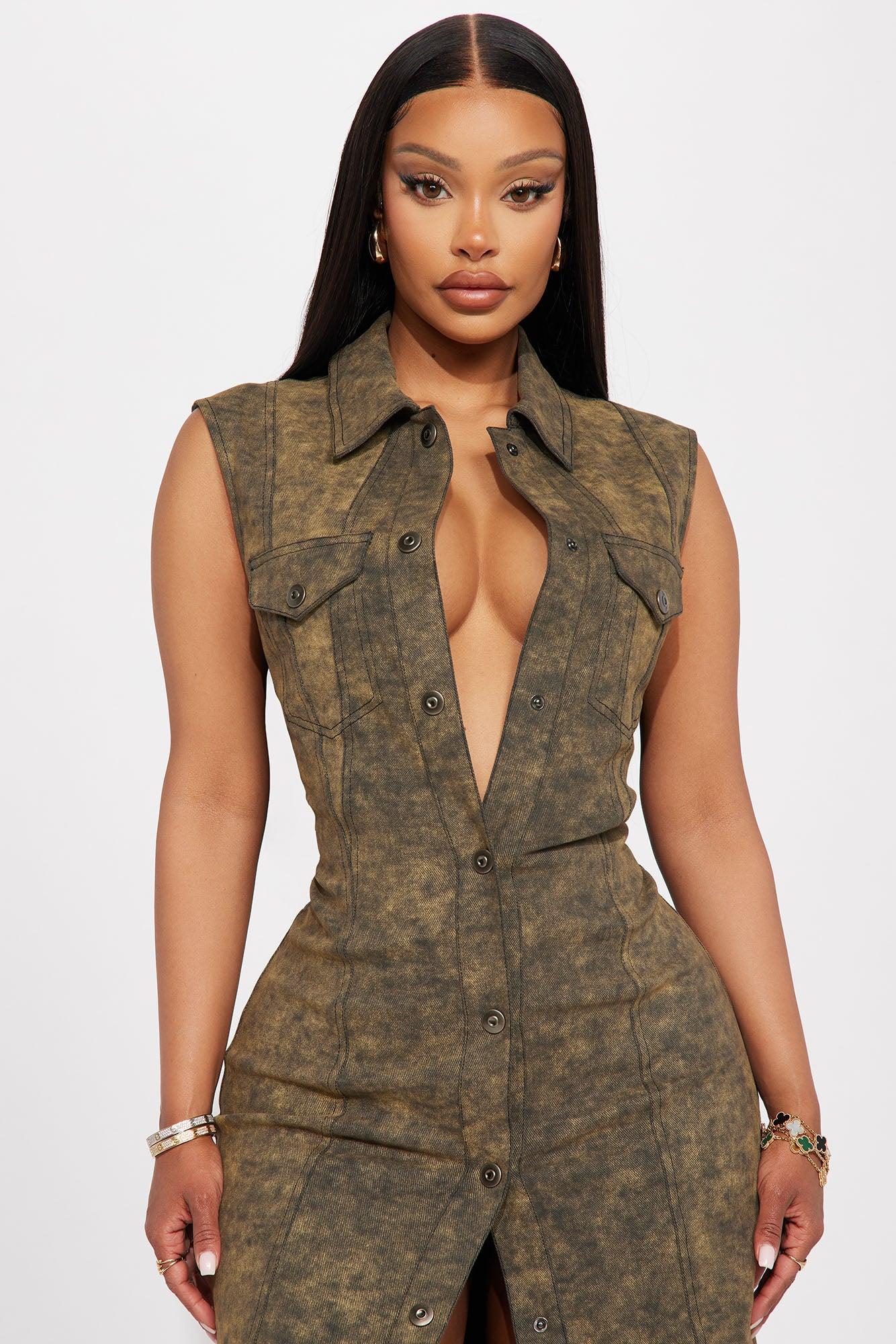 Sadie Denim Maxi Dress - Olive Product Image