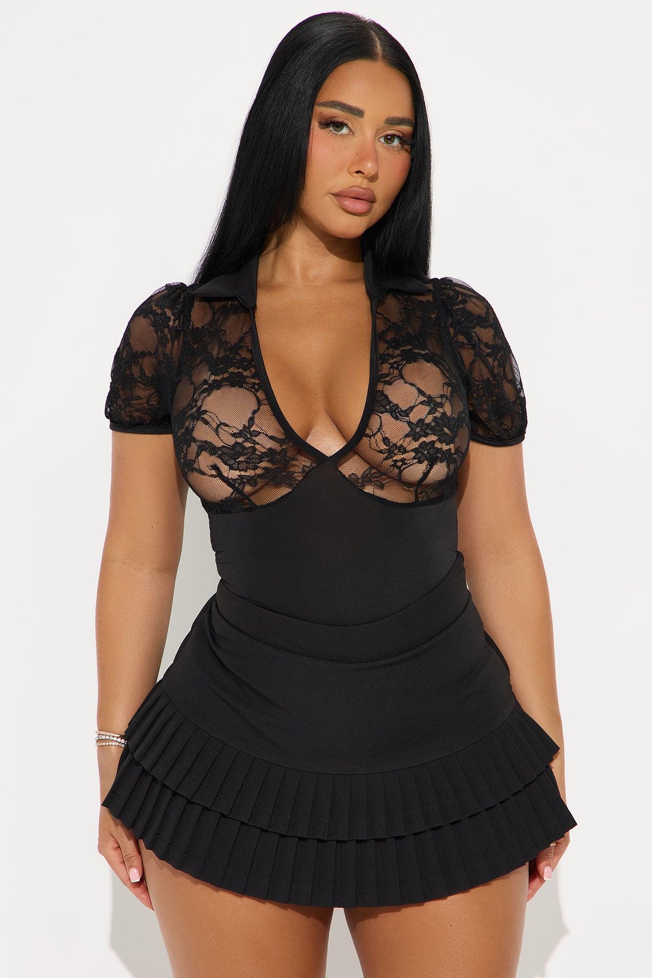 New Urge Short Sleeve Lace Bodysuit - Black Female Product Image