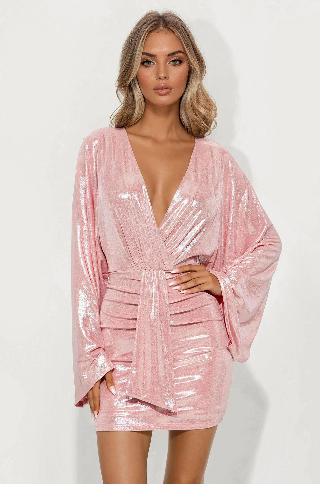 Lavish Life Metallic Mini Dress - Pink Product Image
