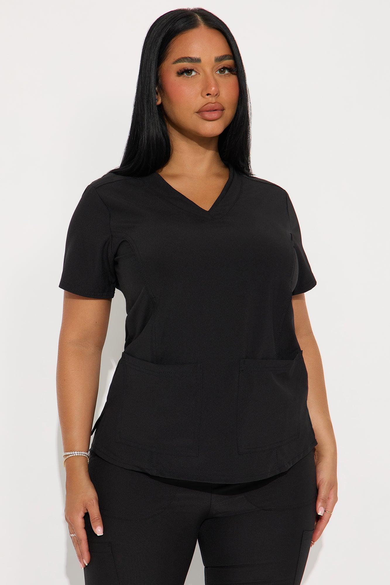 Checked In 4 Way Stretch Scrub Uniform Jogger Set - Black Female Product Image