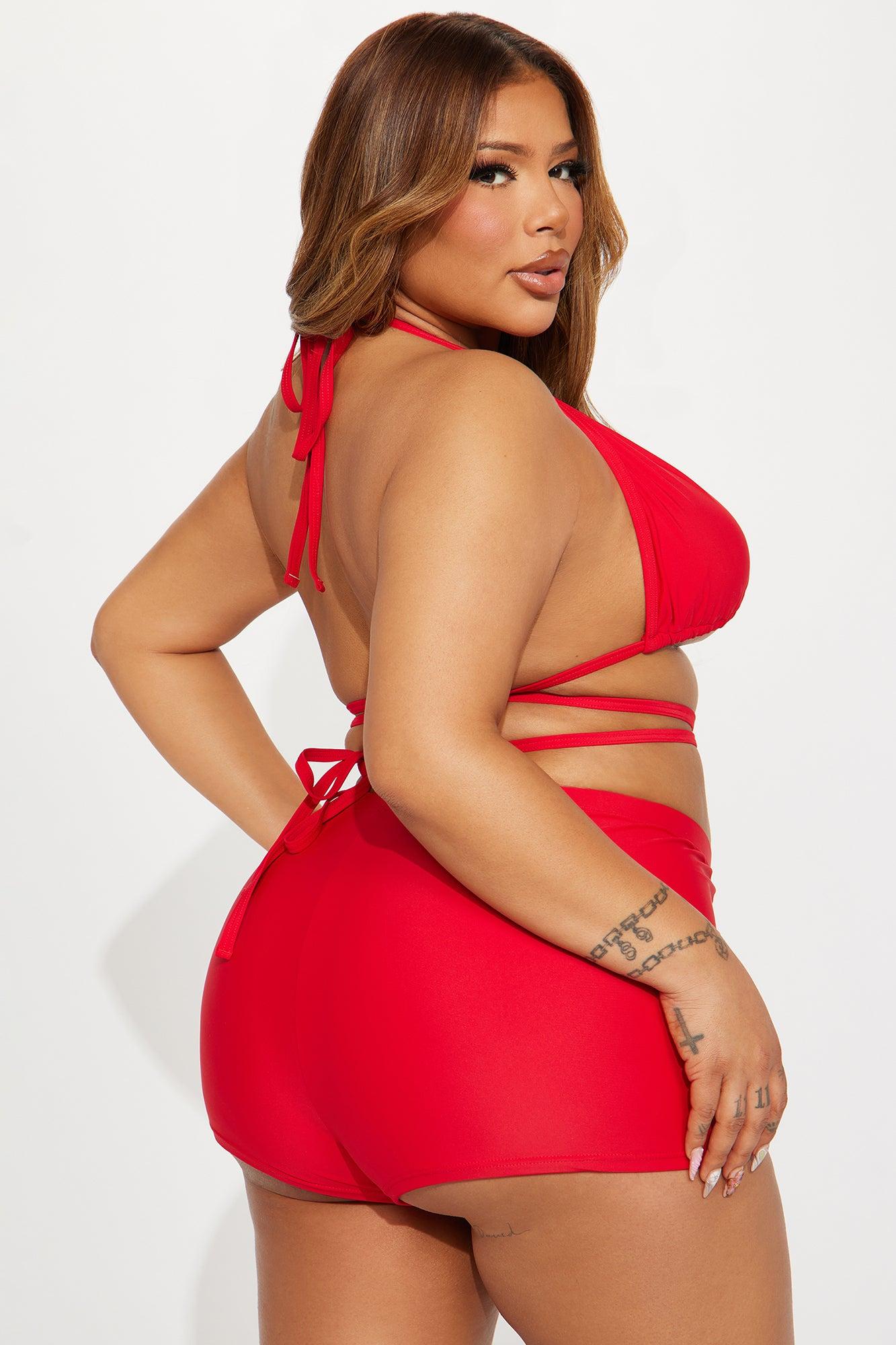 Miley Triangle 2 Piece Boyshort Bikini  - Red Product Image