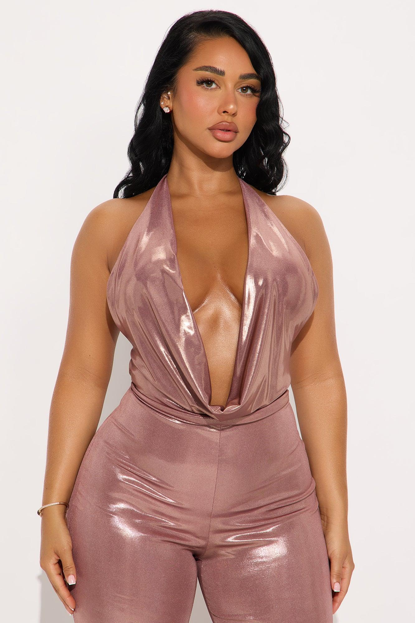 Mia Metallic Halter Jumpsuit - Rose Gold Female Product Image